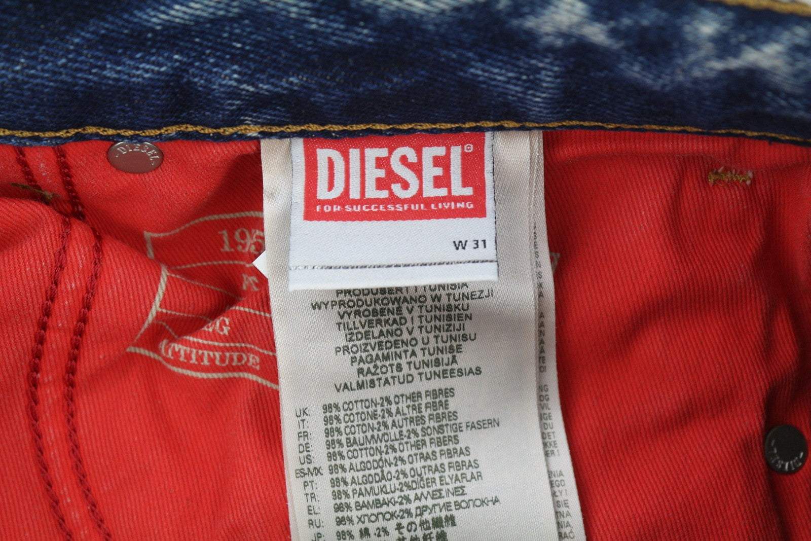 DIESEL 1955 09E10 Men Jeans W31/L32 Blue Regular Straight Fit Distress RRP$375