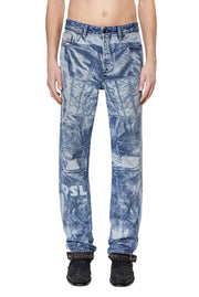 DIESEL 1955-FS3 007B8 Men Jeans W29/L32 Blue Washed Pattern Regular Straight Leg