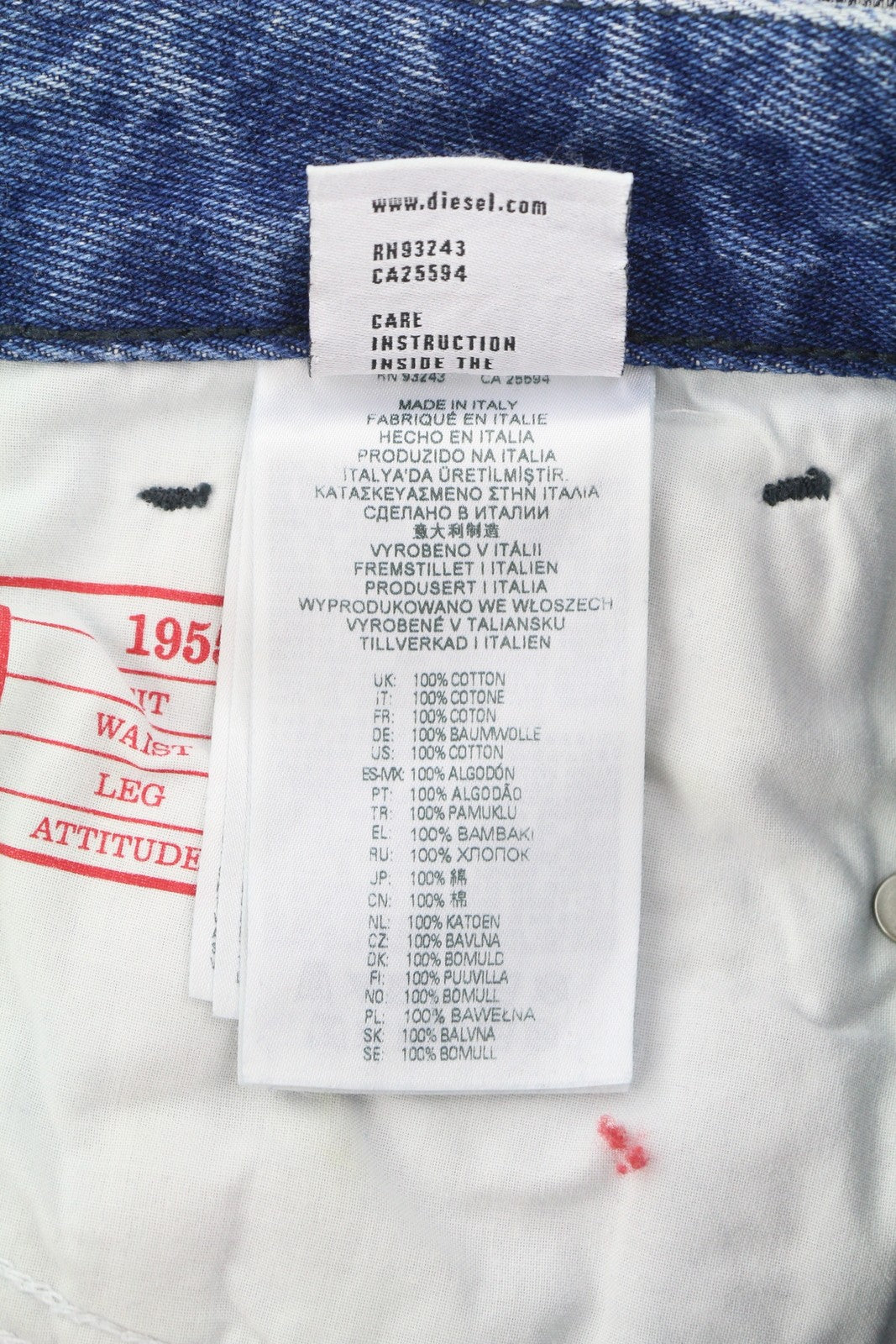 DIESEL 1955-FS3 007B8 Men Jeans W29/L32 Blue Washed Pattern Regular Straight Leg