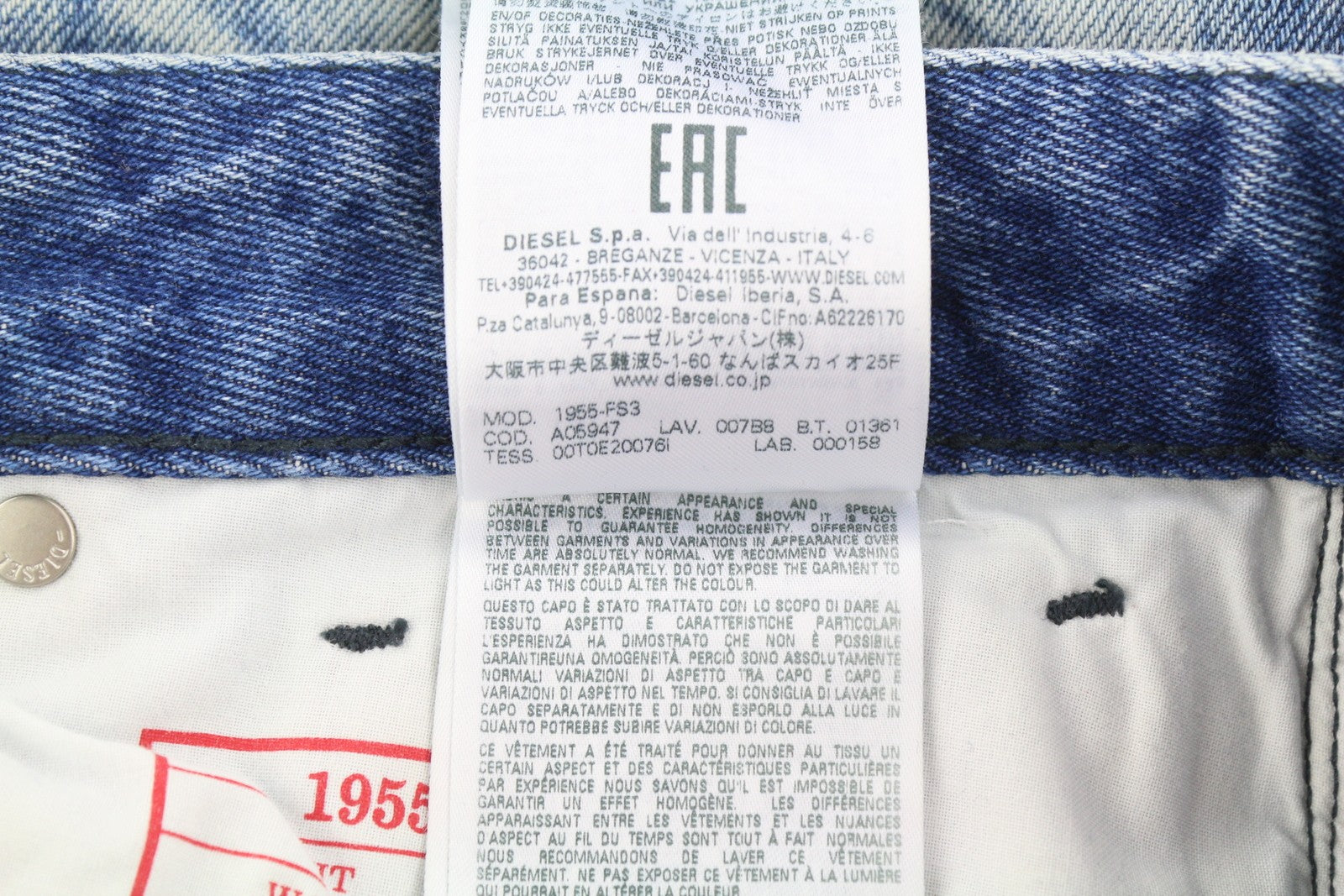 DIESEL 1955-FS3 007B8 Men Jeans W29/L32 Blue Washed Pattern Regular Straight Leg