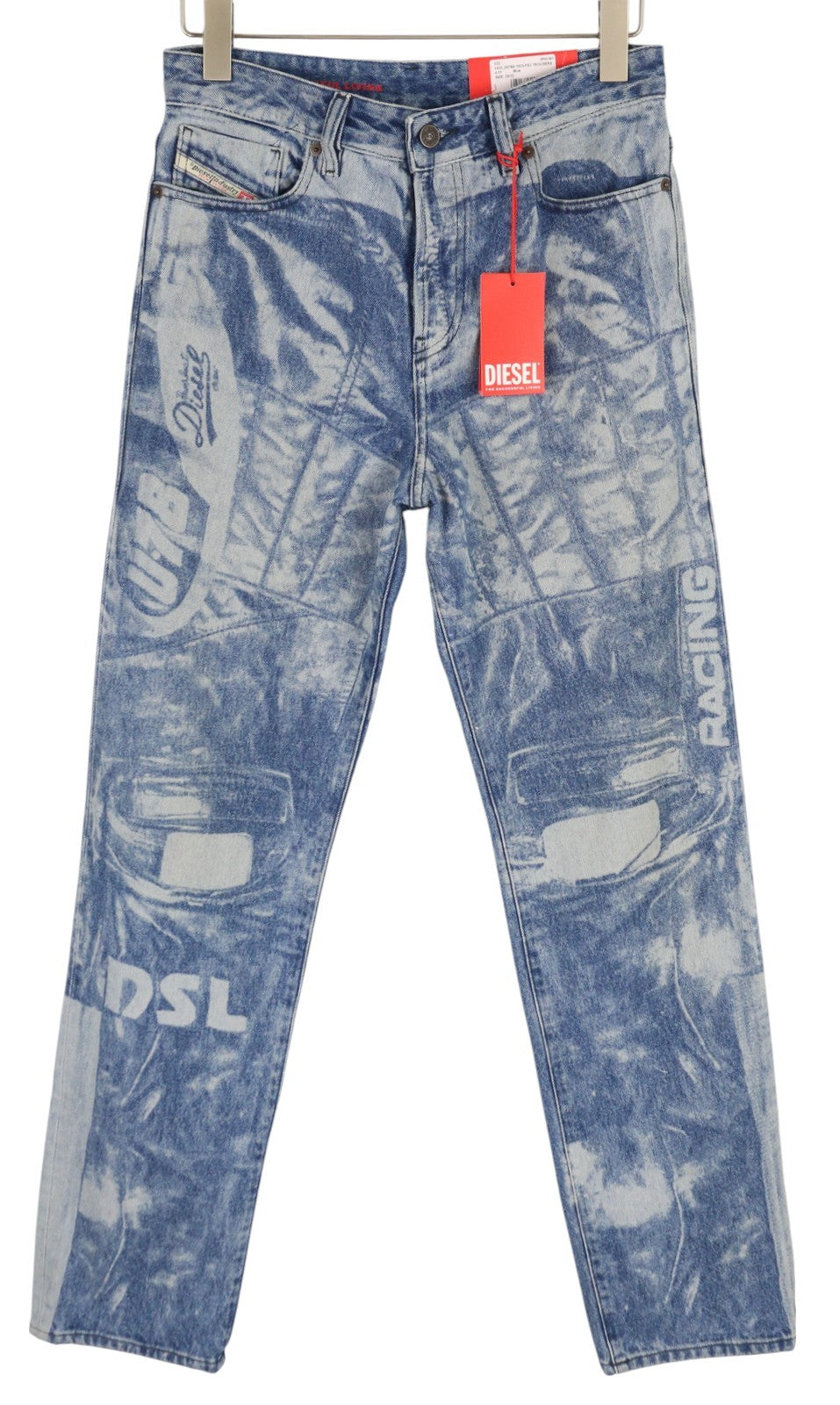 DIESEL 1955-FS3 007B8 Men Jeans W29/L32 Blue Washed Pattern Regular Straight Leg