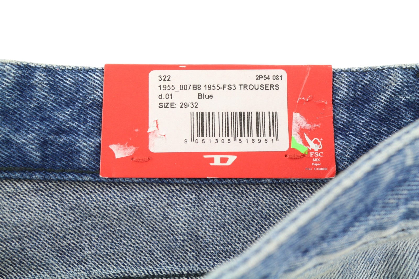 DIESEL 1955-FS3 007B8 Men Jeans W29/L32 Blue Washed Pattern Regular Straight Leg