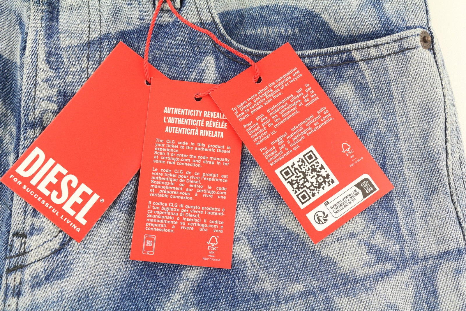 DIESEL 1955-FS3 007B8 Men Jeans W29/L32 Blue Washed Pattern Regular Straight Leg