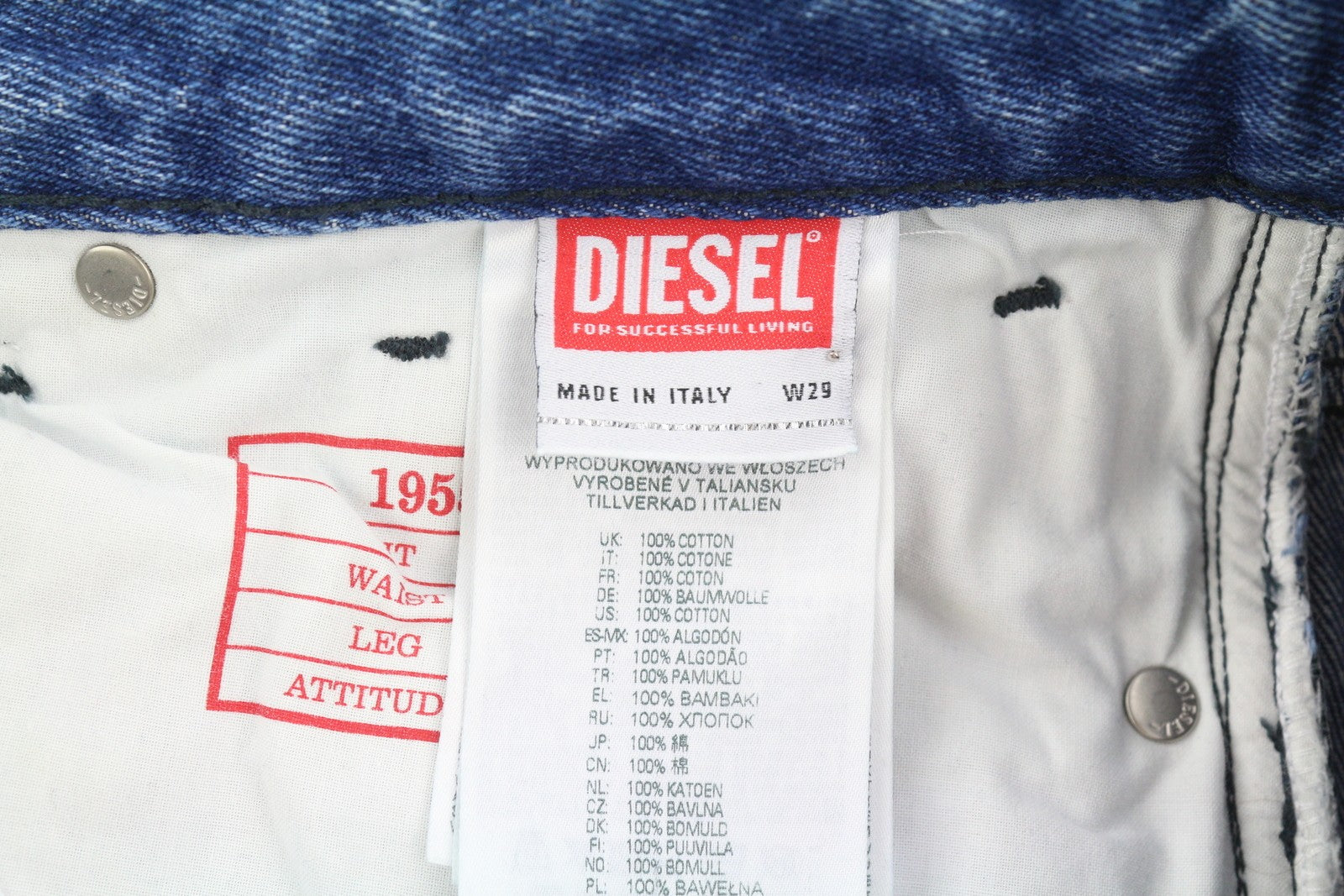 DIESEL 1955-FS3 007B8 Men Jeans W29/L32 Blue Washed Pattern Regular Straight Leg