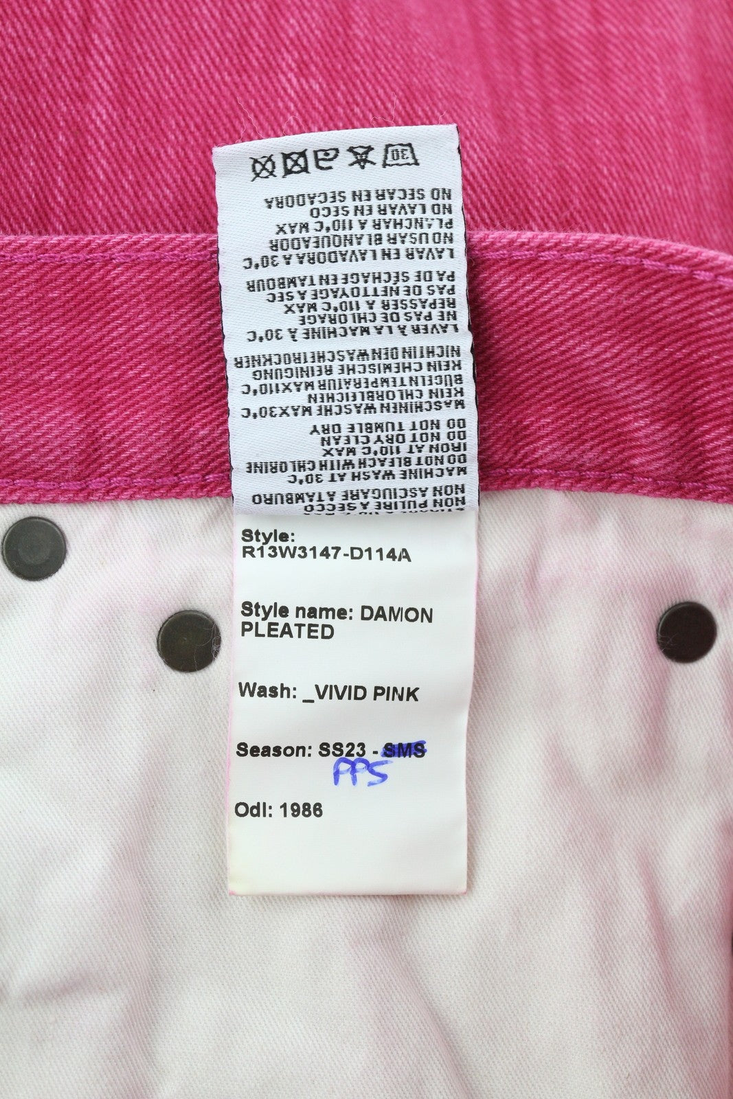 R13 Damon Pleated Women Jeans 27 Vivid Pink Flared Zip Fly Logo Denim RRP$595