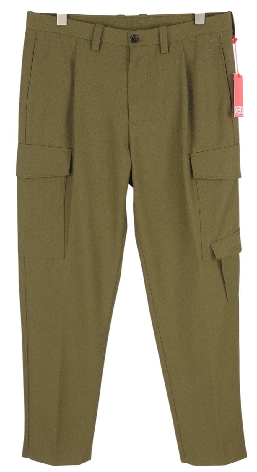 DIESEL P-Rhee-Nw Men Trousers W32 Green Wool Blend Pleated Zip Cargo RRP€283