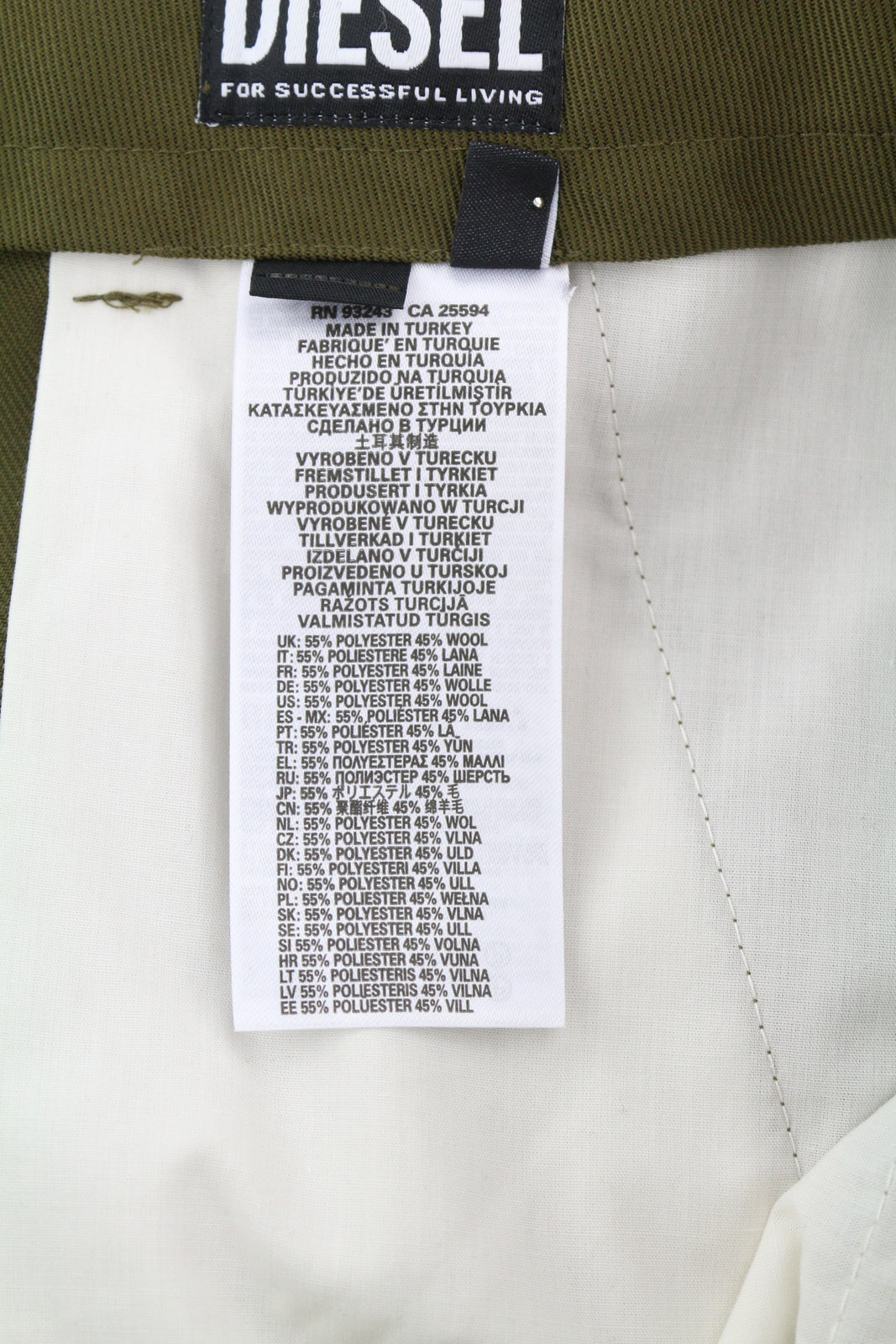 DIESEL P-Rhee-Nw Men Trousers W32 Green Wool Blend Pleated Zip Cargo RRP€283