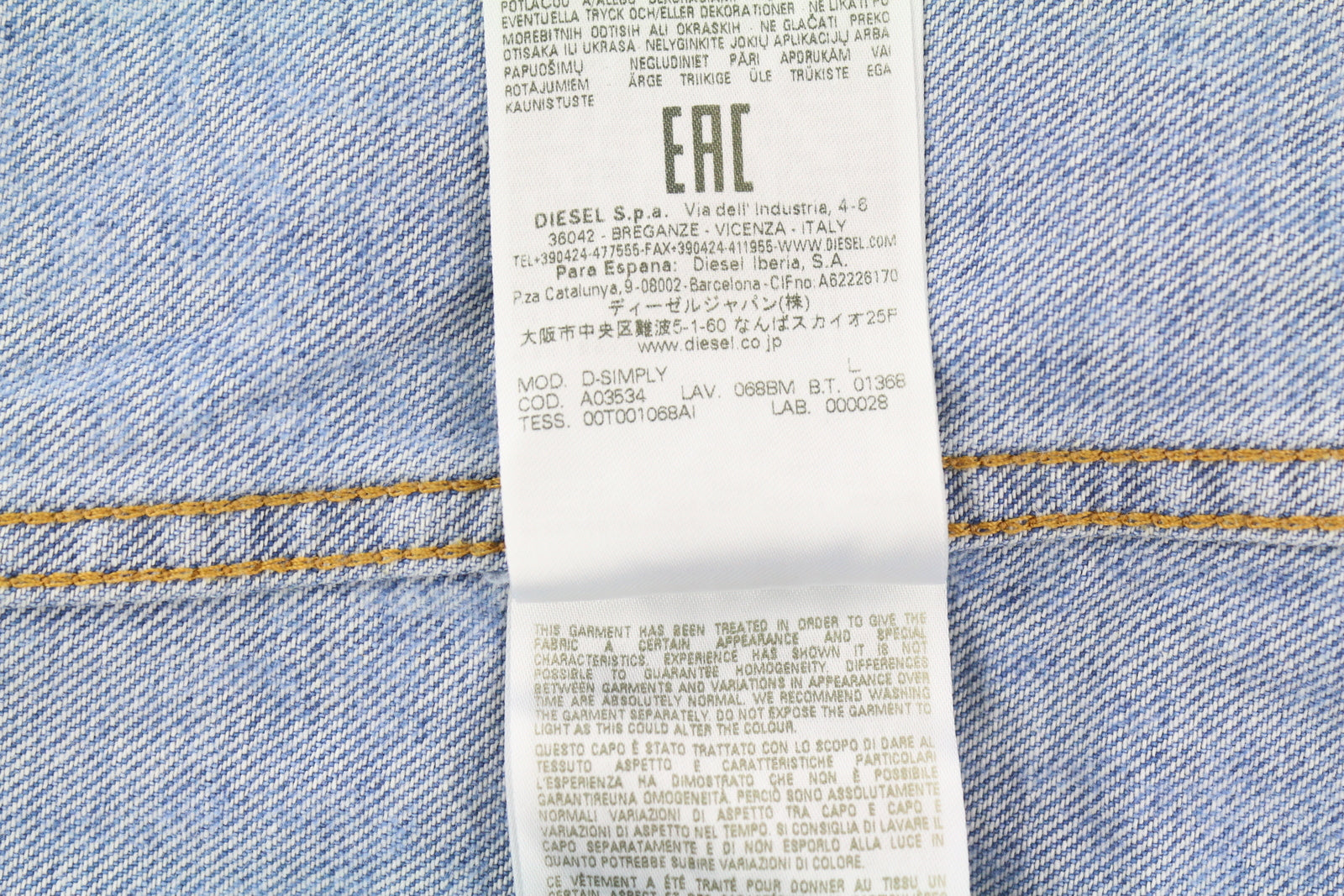 DIESEL D-Simply Men Shirt L Blue Denim Patterned Spread Neck Button-Up RRP€179