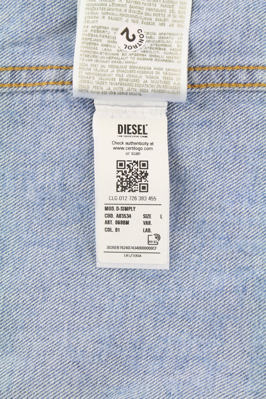 DIESEL D-Simply Men Shirt L Blue Denim Patterned Spread Neck Button-Up RRP€179