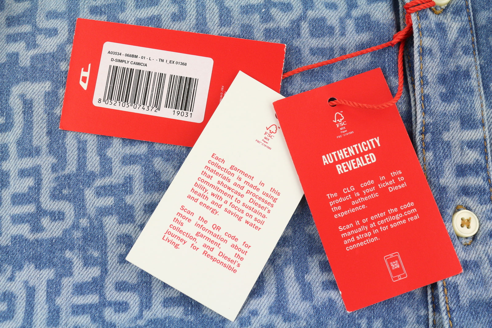 DIESEL D-Simply Men Shirt L Blue Denim Patterned Spread Neck Button-Up RRP€179