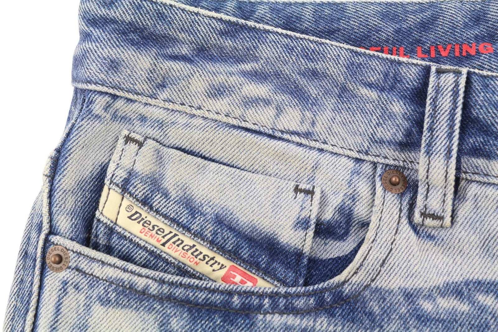 DIESEL 1955-FS3 007B8 Men Jeans W30/L32 Blue Washed Pattern Regular Straight Leg