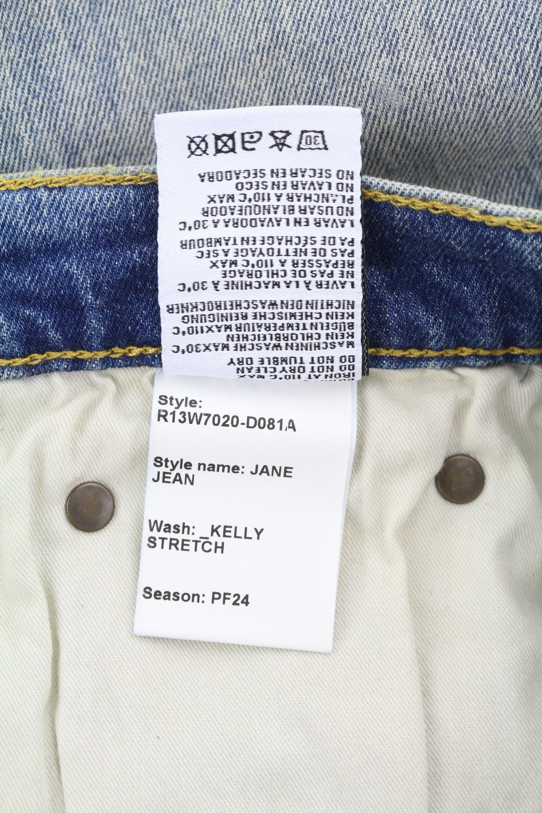 R13 Jane Women Jeans 27 Kelly Stretch Straight Flared Washed Faded Zip RRP€645