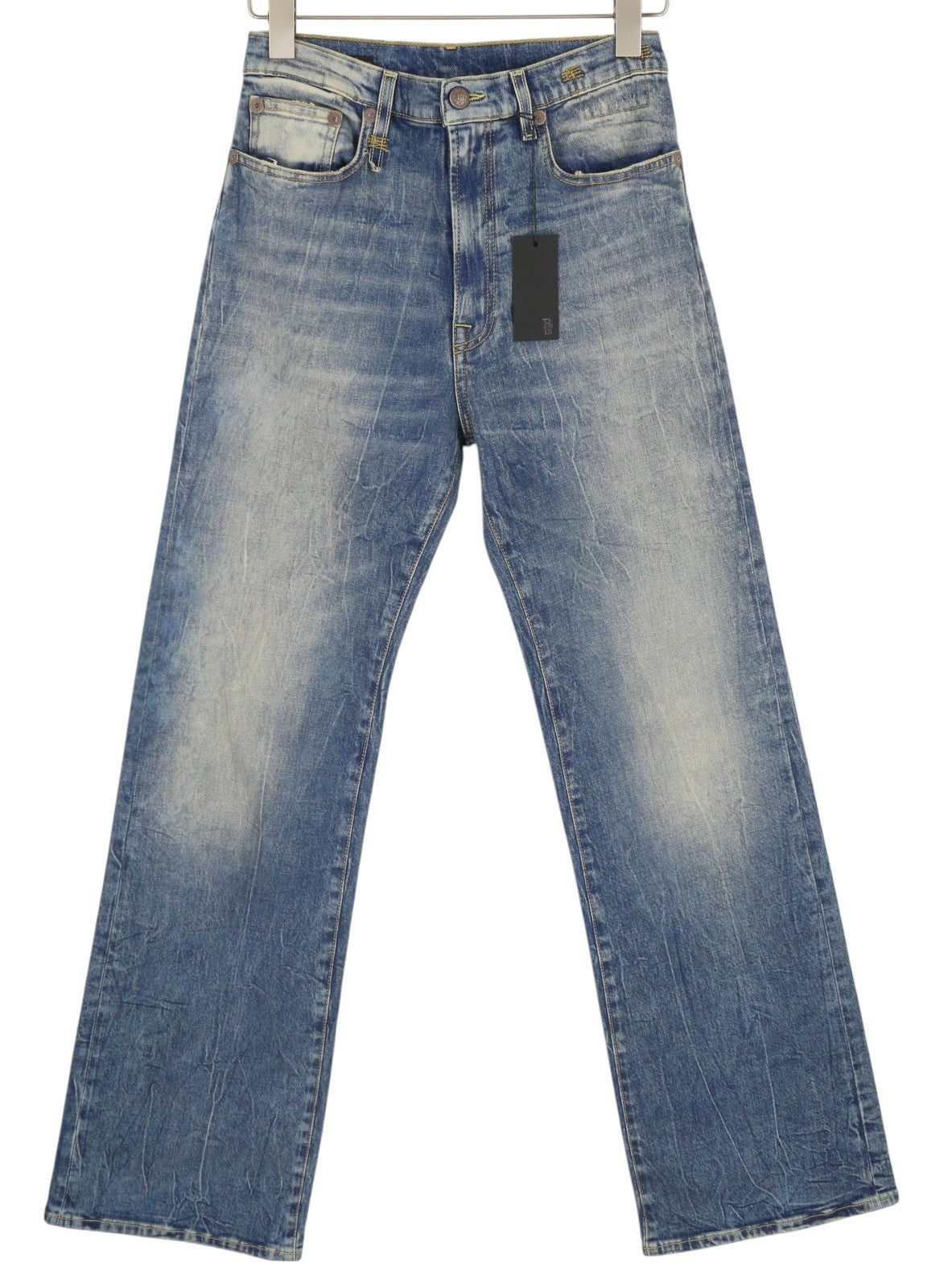 R13 Jane Women Jeans 27 Kelly Stretch Straight Flared Washed Faded Zip RRP€645