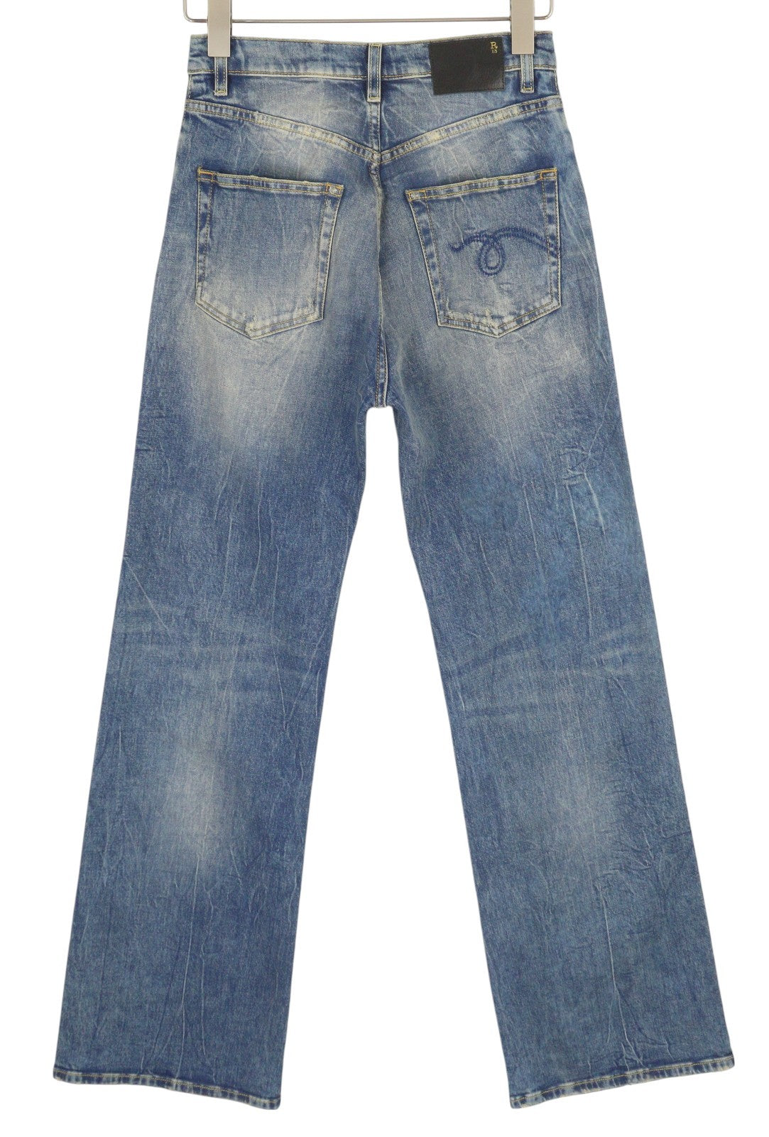 R13 Jane Women Jeans 27 Kelly Stretch Straight Flared Washed Faded Zip RRP€645