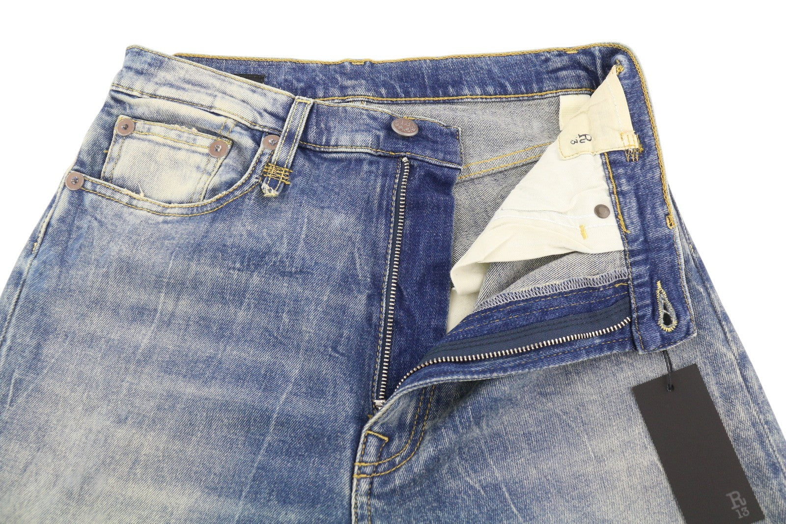 R13 Jane Women Jeans 27 Kelly Stretch Straight Flared Washed Faded Zip RRP€645