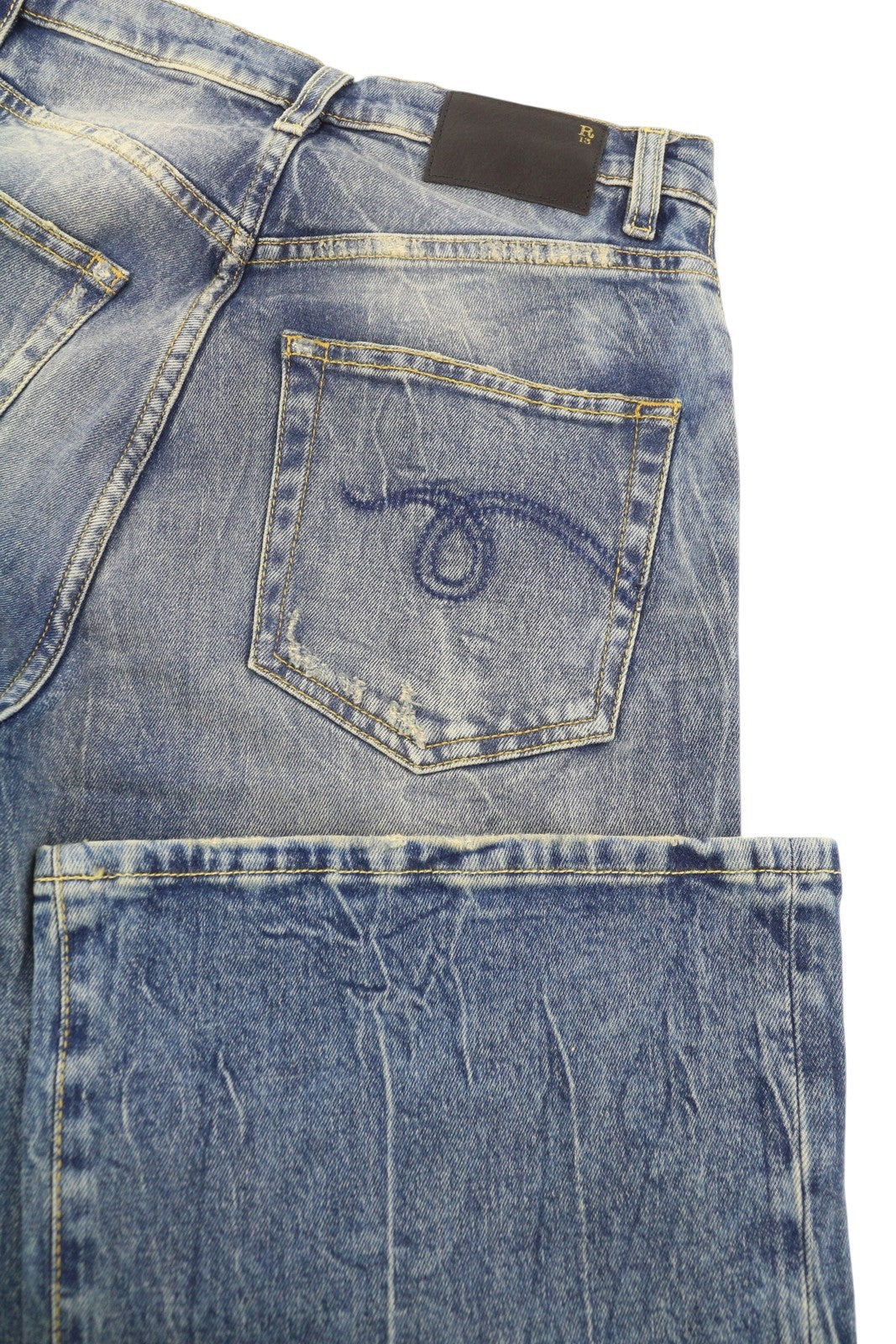 R13 Jane Women Jeans 27 Kelly Stretch Straight Flared Washed Faded Zip RRP€645