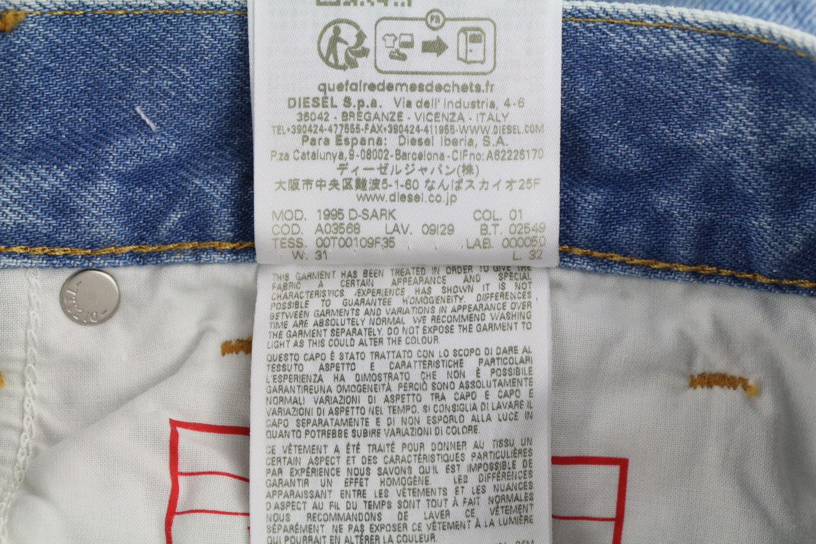 DIESEL 1995 D-Sark 09I29 Men Jeans W31/L32 Blue Slim Straight Mid Waist RRP$246