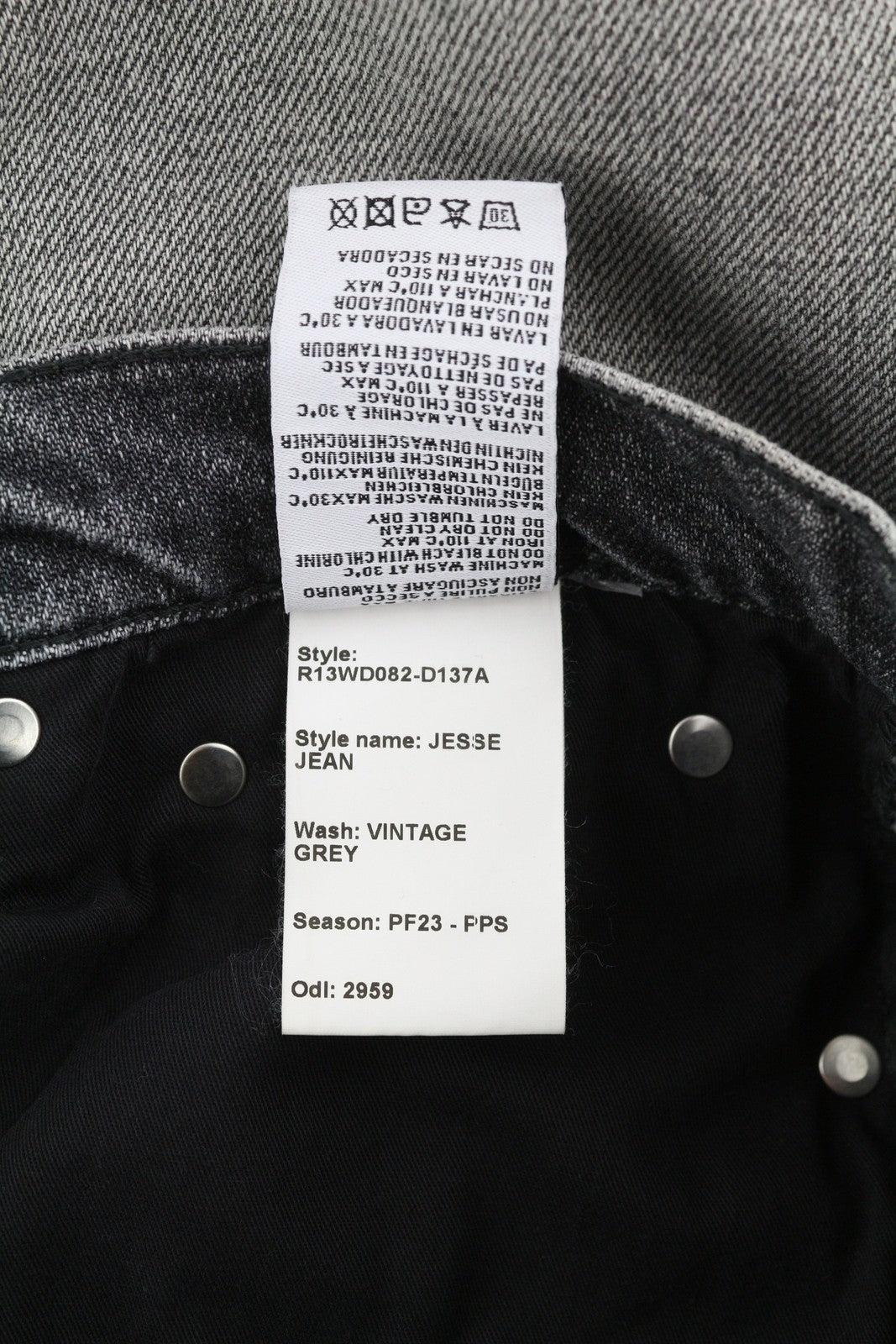 R13 Jesse Women Jeans 27 Vintage Grey Super Wide Leg Drop Crotch Washed RRP€725