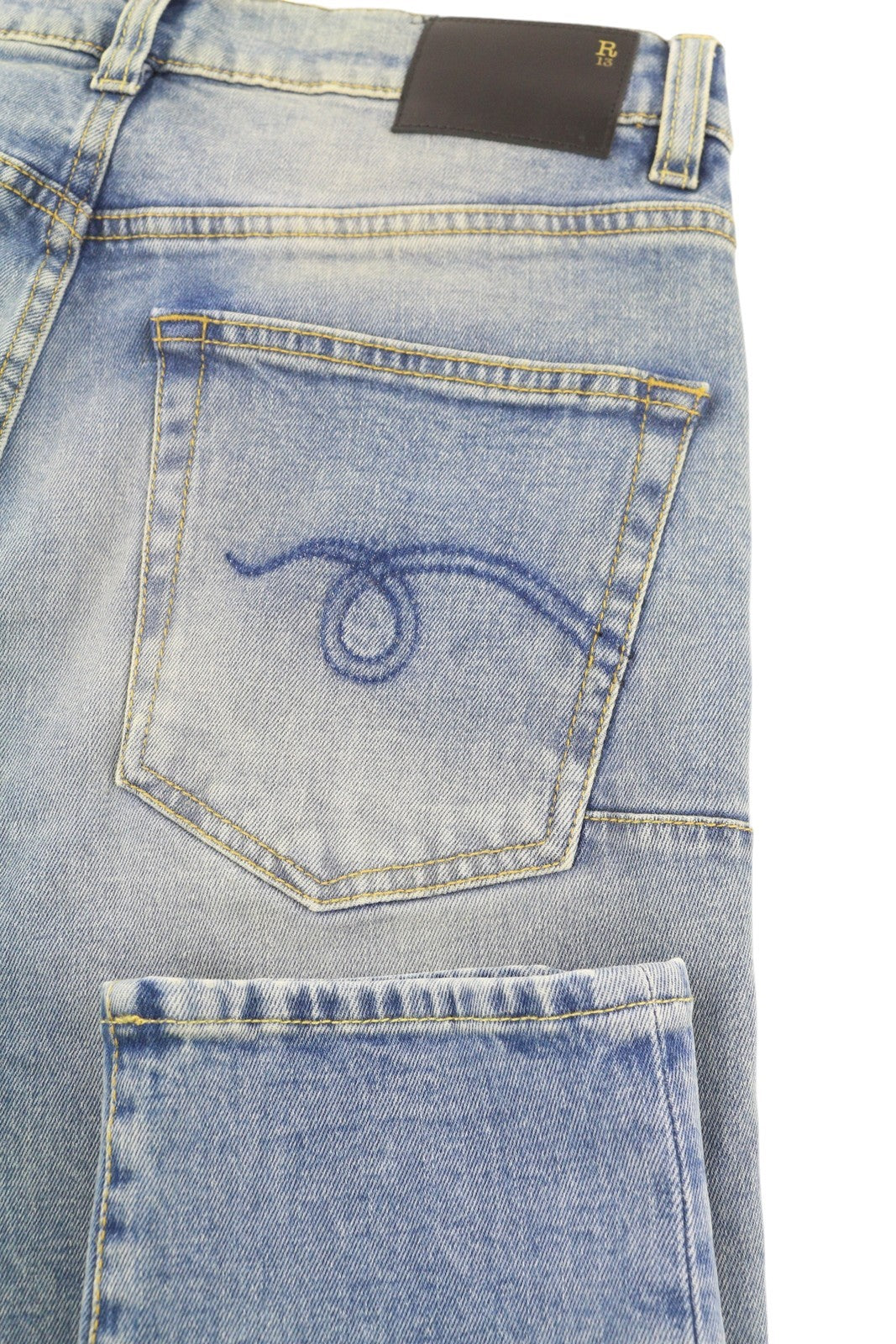 R13 Skate Men Jeans 33 Jasper Stretch Skinny Fit Washed Faded Blue Logo RRP€440