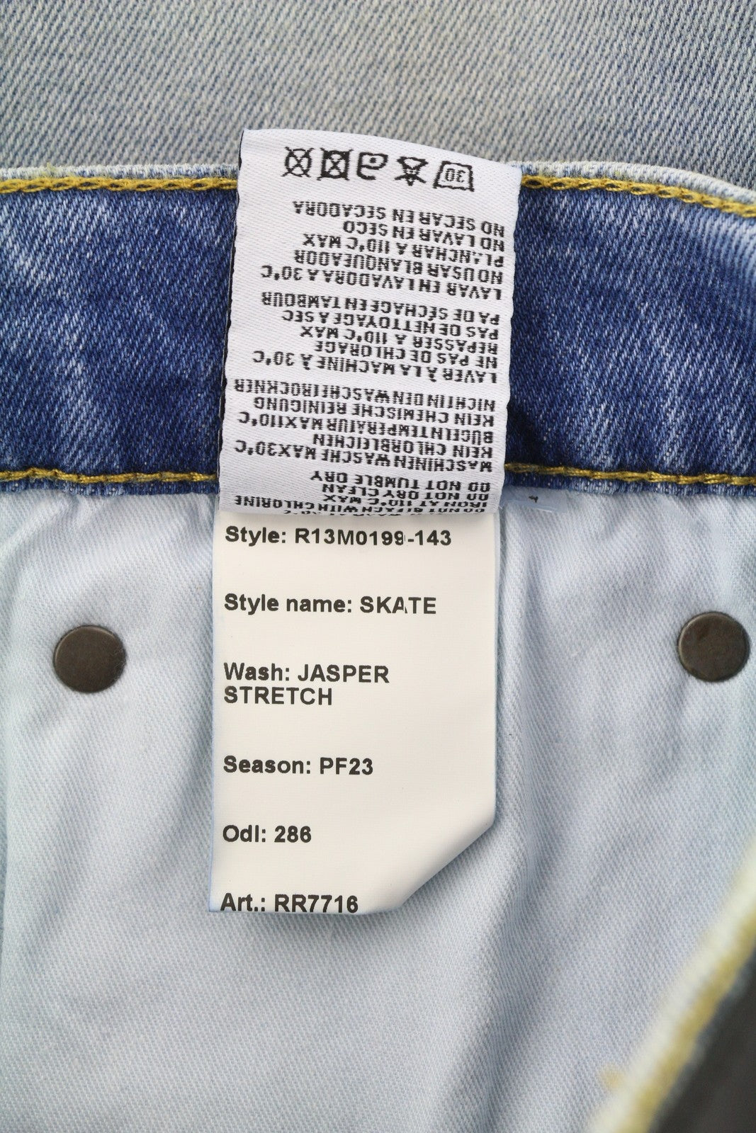 R13 Skate Men Jeans 33 Jasper Stretch Skinny Fit Washed Faded Blue Logo RRP€440