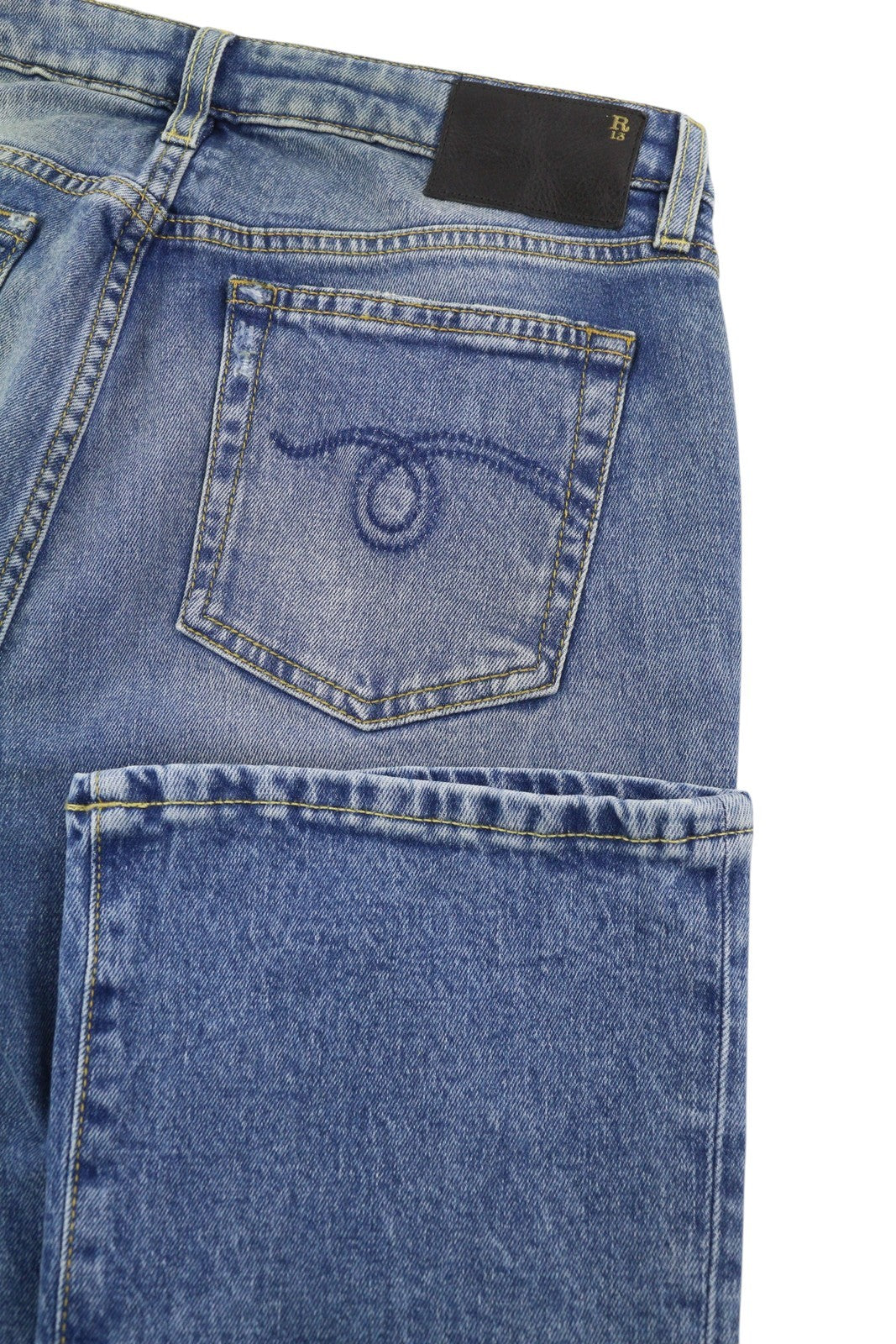 R13 Kick Women Jeans 29 Jasper Stretch Ankle Length Washed Faded Blue RRP€695