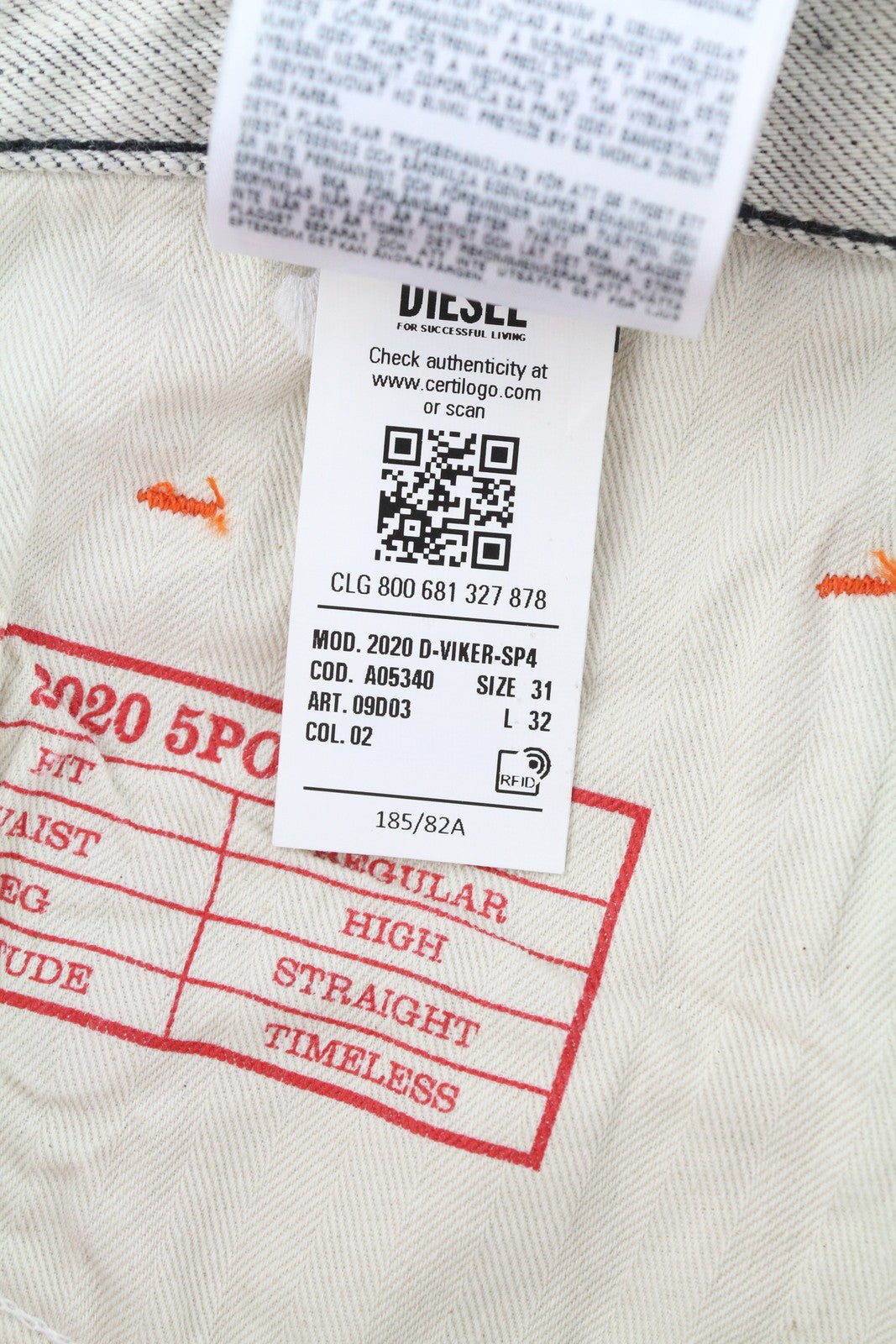 DIESEL 2020 D-Viker-SP4 Men Jeans W31/L32 Black Blue Regular Straight Leg Button