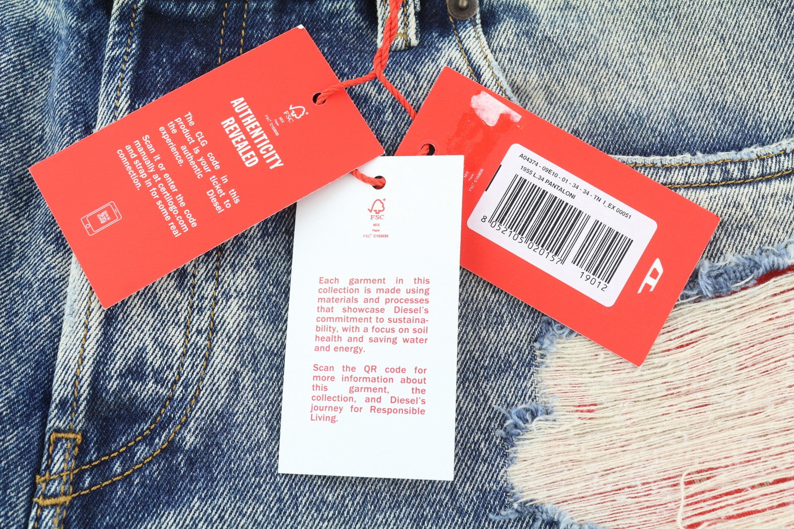 DIESEL 1955 09E10 Men Jeans W34/L34 Blue Regular Straight Leg Distress RRP$375