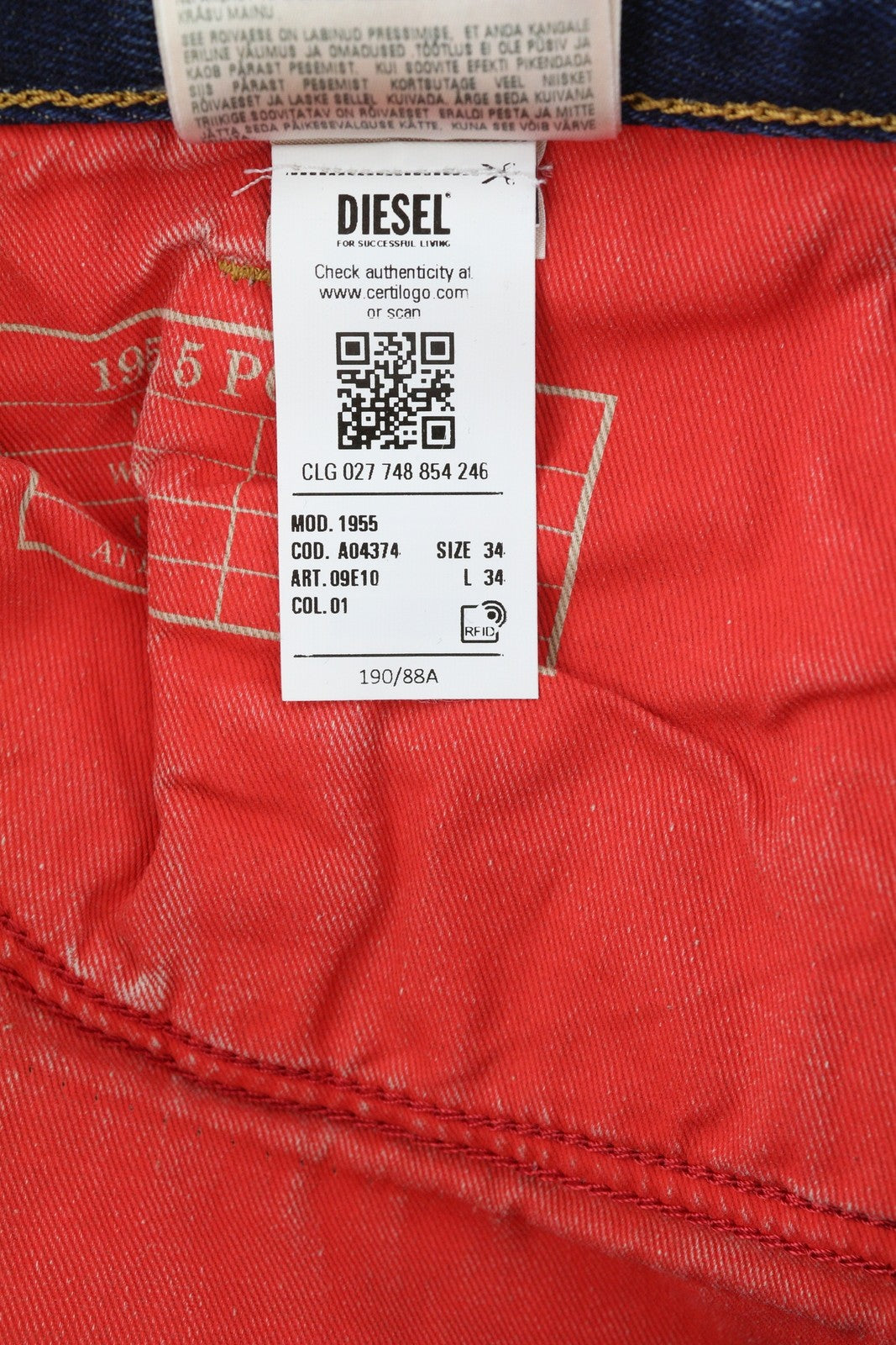 DIESEL 1955 09E10 Men Jeans W34/L34 Blue Regular Straight Leg Distress RRP$375