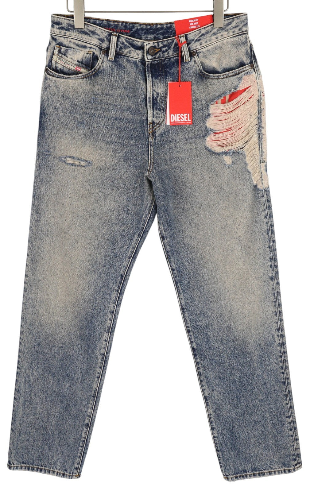 DIESEL 1955 09E10 Men Jeans W34/L34 Blue Regular Straight Leg Distress RRP$375