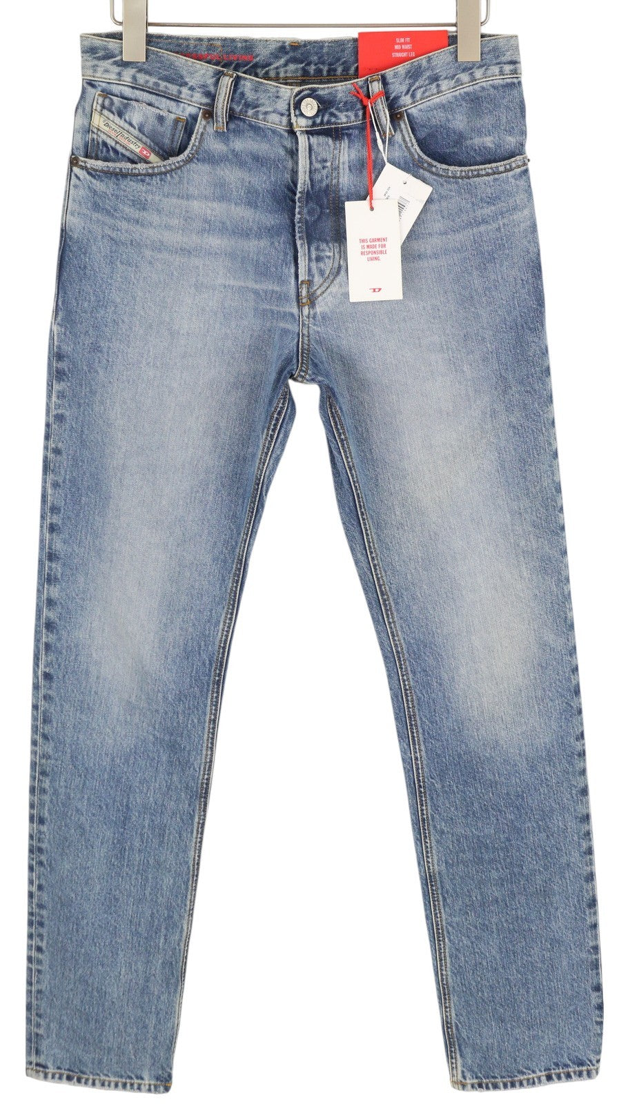 DIESEL 1995 09C66 Men Jeans W30/L32 Blue Faded Slim Fit Straight Leg Mid Waist