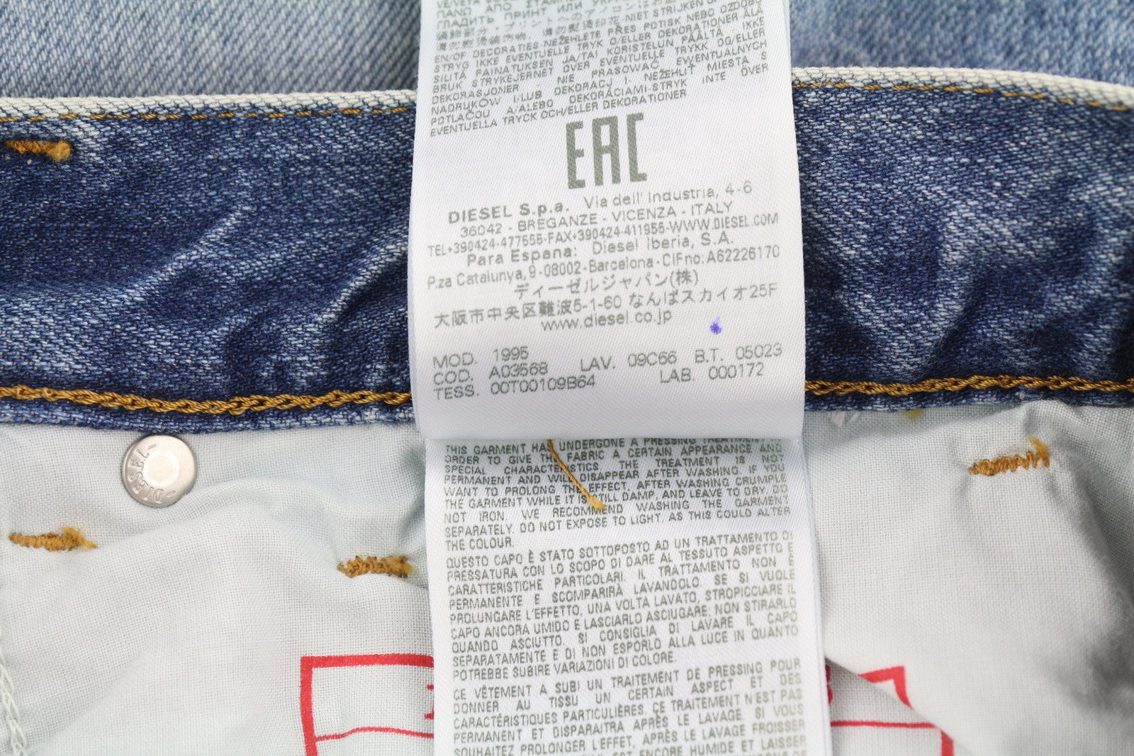 DIESEL 1995 09C66 Men Jeans W30/L32 Blue Faded Slim Fit Straight Leg Mid Waist