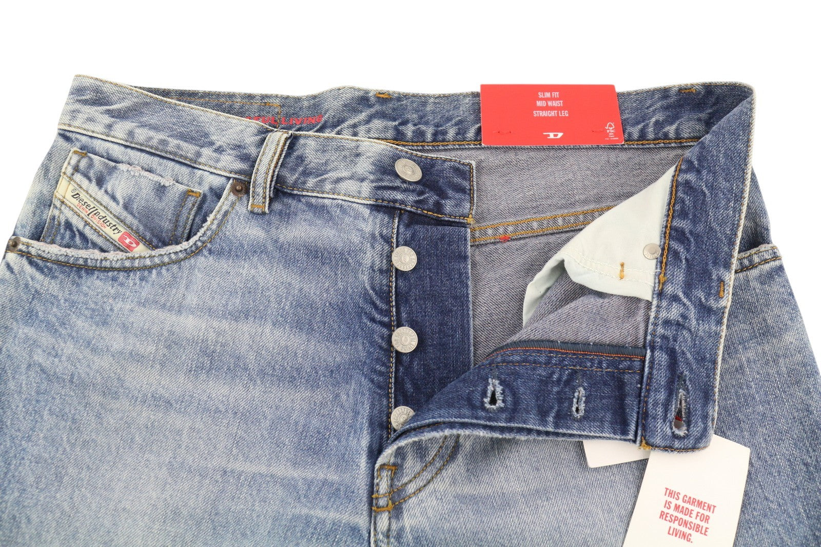 DIESEL 1995 09C66 Men Jeans W30/L32 Blue Faded Slim Fit Straight Leg Mid Waist