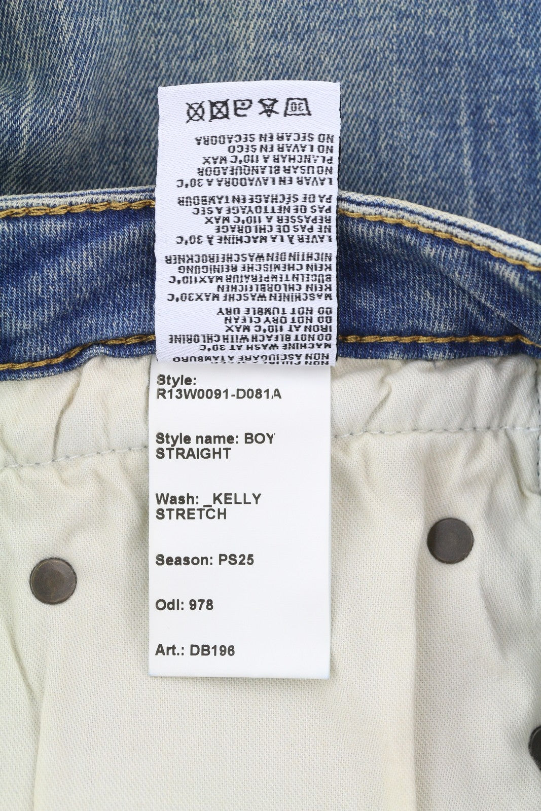 R13 Boy Straight Women Jeans 31 Kelly Stretch Ankle Washed Faded Blue RRP€645