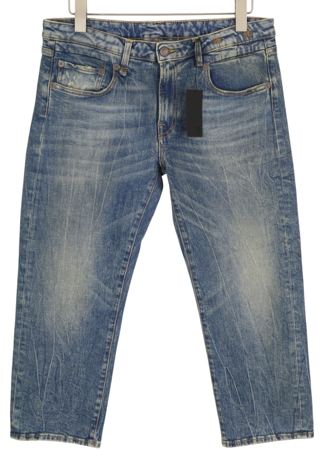 R13 Boy Straight Women Jeans 31 Kelly Stretch Ankle Washed Faded Blue RRP€645