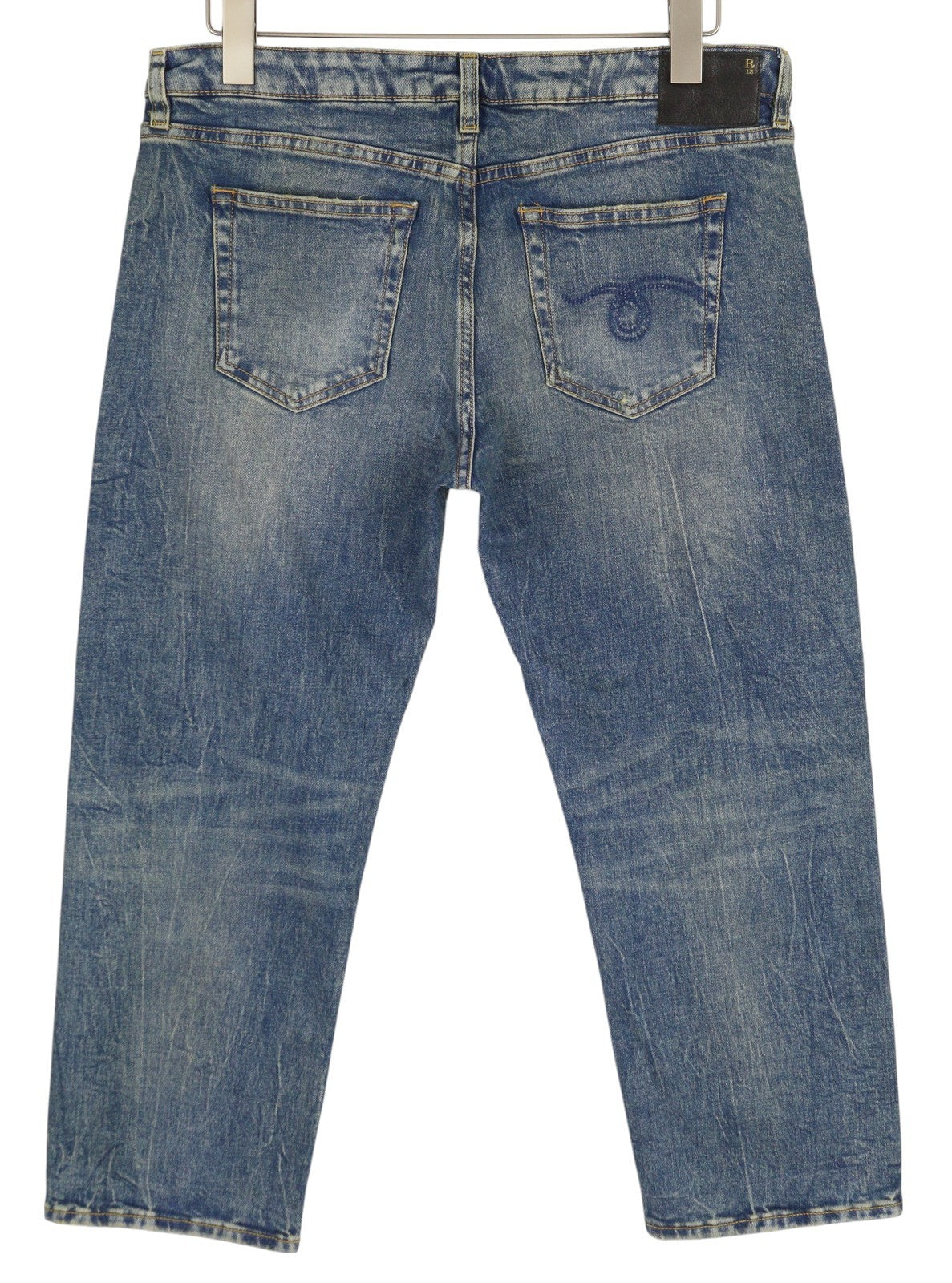 R13 Boy Straight Women Jeans 31 Kelly Stretch Ankle Washed Faded Blue RRP€645