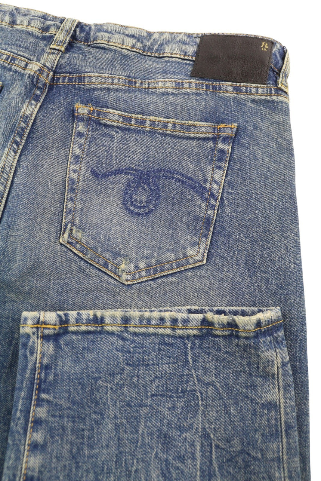 R13 Boy Straight Women Jeans 31 Kelly Stretch Ankle Washed Faded Blue RRP€645