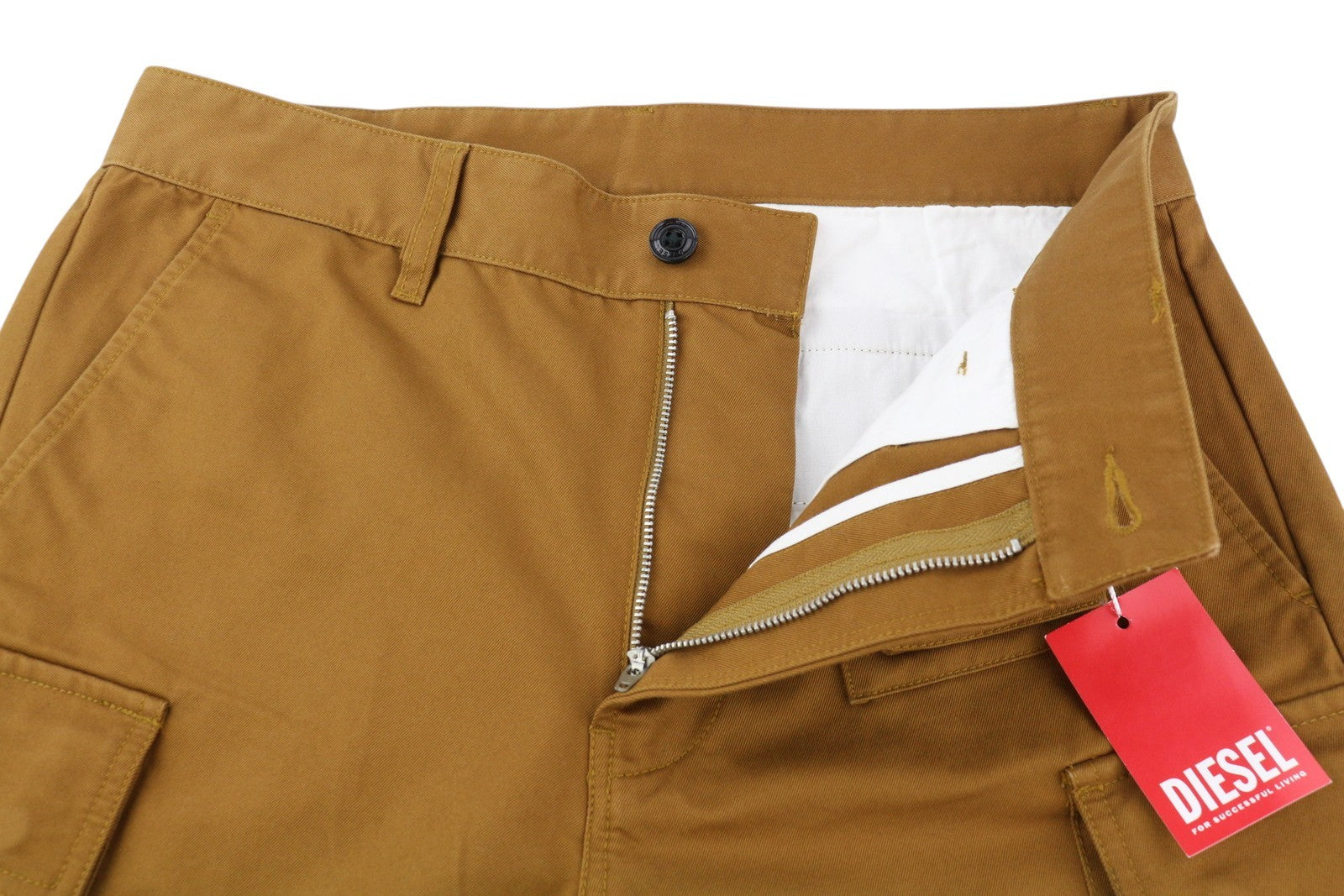 DIESEL P-Cor-CL Men Trousers W31 Brown Tapered Fit Zip Fly Logo Cargo RRP$265