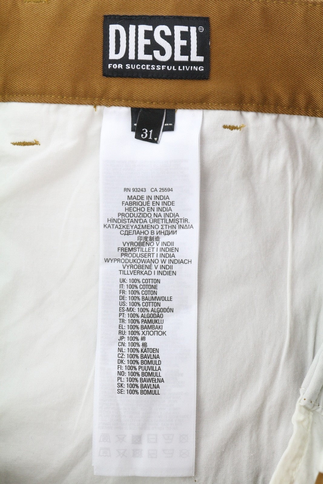 DIESEL P-Cor-CL Men Trousers W31 Brown Tapered Fit Zip Fly Logo Cargo RRP$265