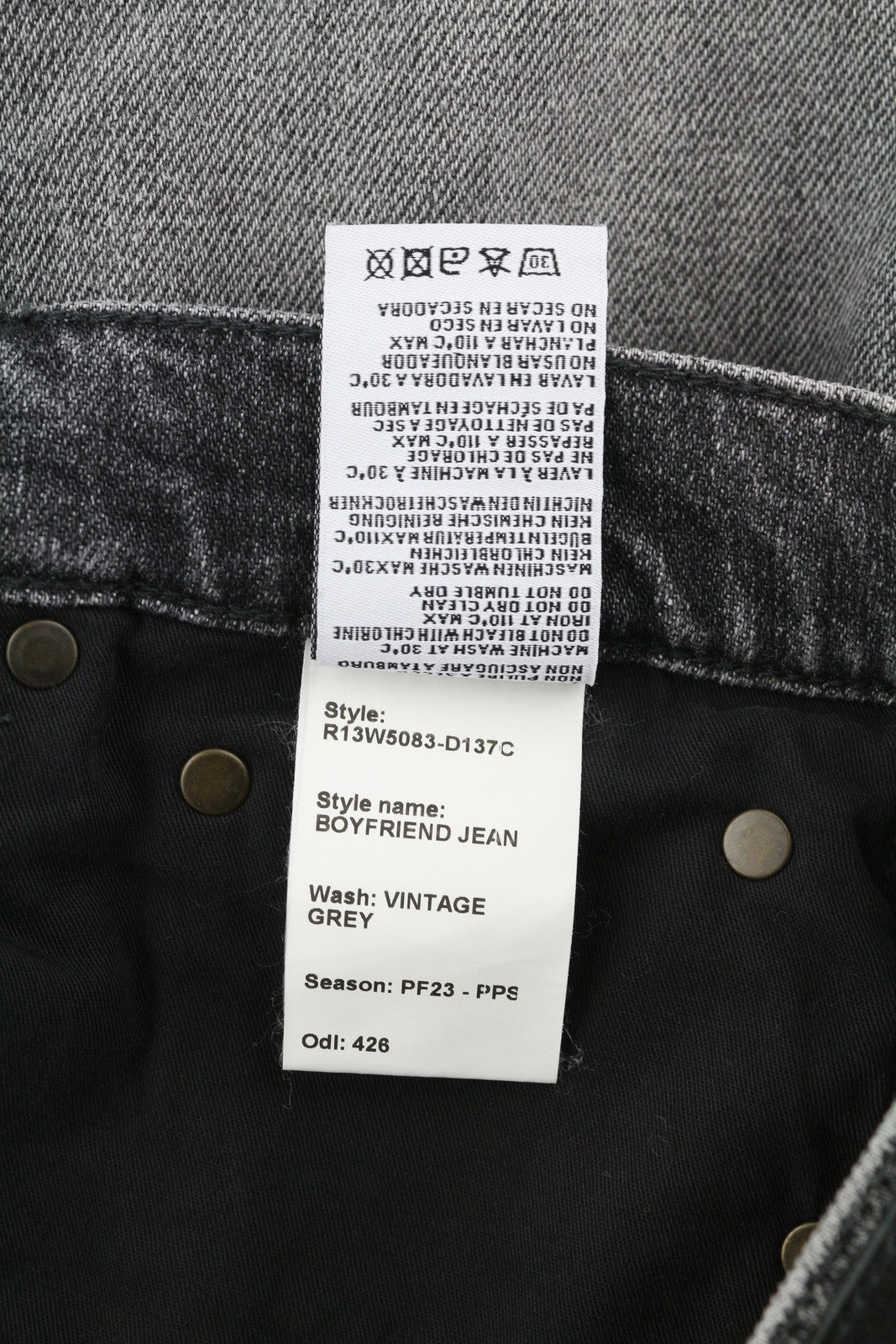 R13 Boyfriend Women Jeans 27 Vintage Grey Washed Faded Denim Zip Ankle Length