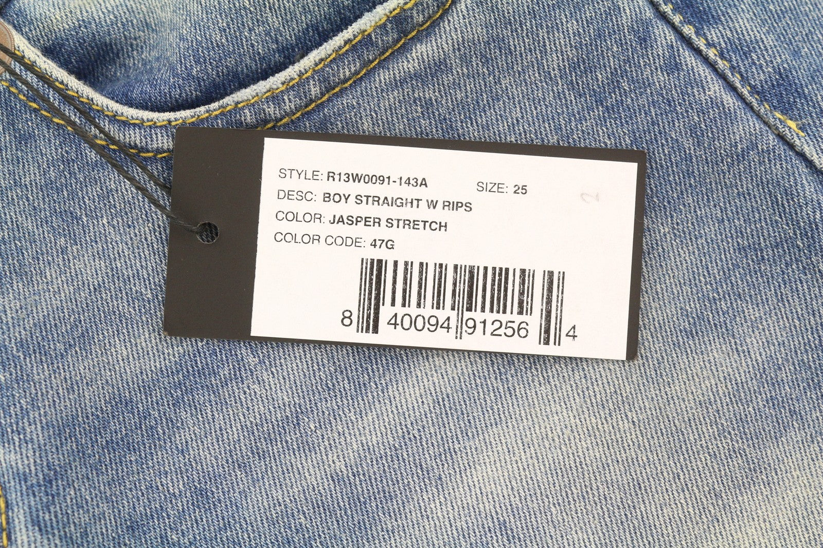 R13 Boy Straight Rips Women Jeans 25 Jasper Stretch Ankle Length Washed RRP€595