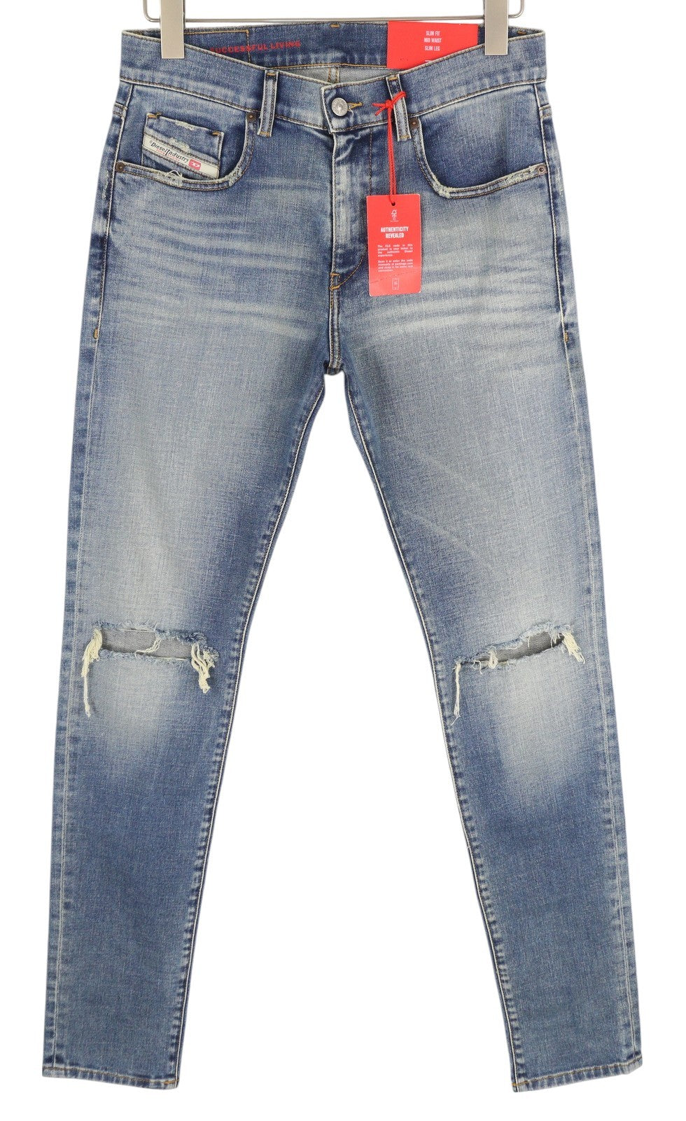 DIESEL 2019 D-Strukt 09C87 Men Jeans W30/L34 Blue Distress Slim Fit RRP€189