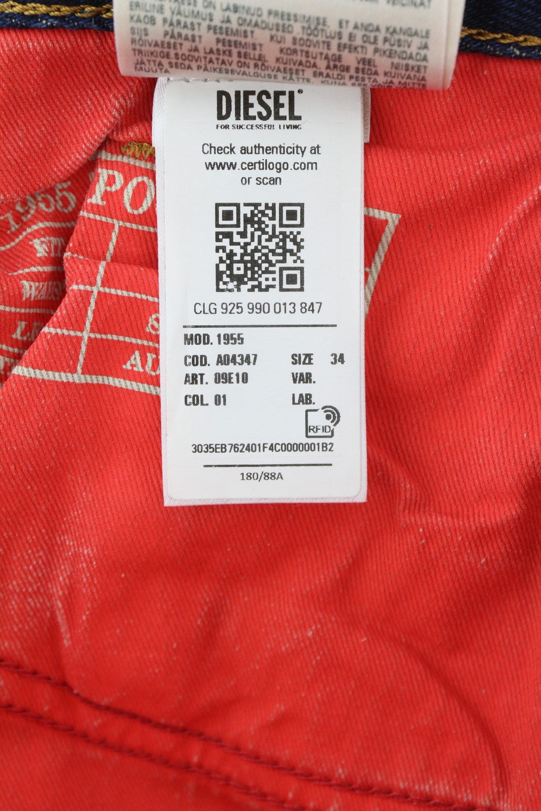 DIESEL 1955 09E10 Men Jeans W34/L30 Blue Regular Straight Fit Distress RRP$375