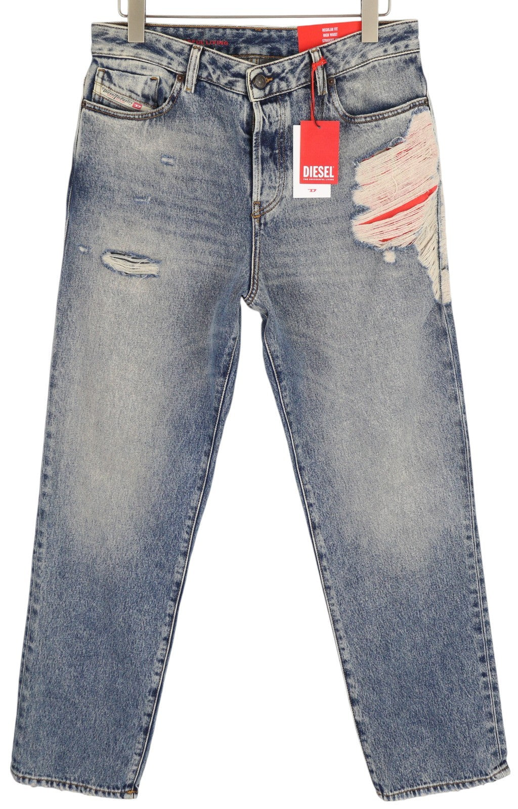 DIESEL 1955 09E10 Men Jeans W34/L30 Blue Regular Straight Fit Distress RRP$375