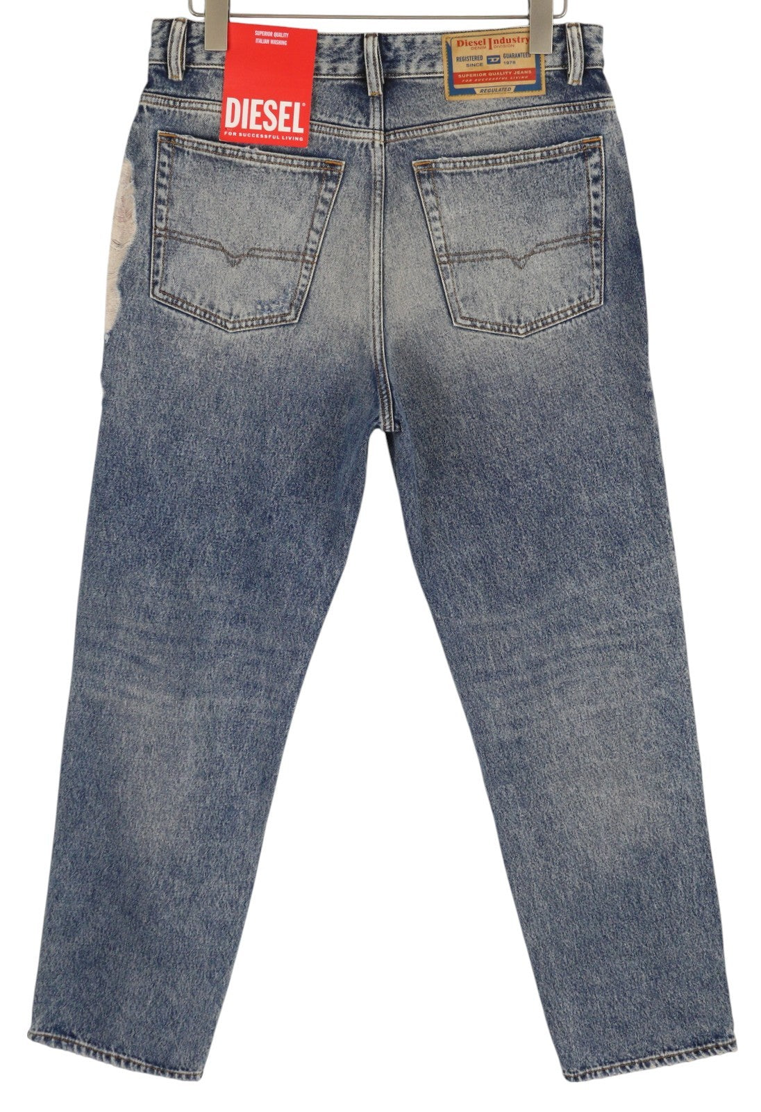 DIESEL 1955 09E10 Men Jeans W34/L30 Blue Regular Straight Fit Distress RRP$375