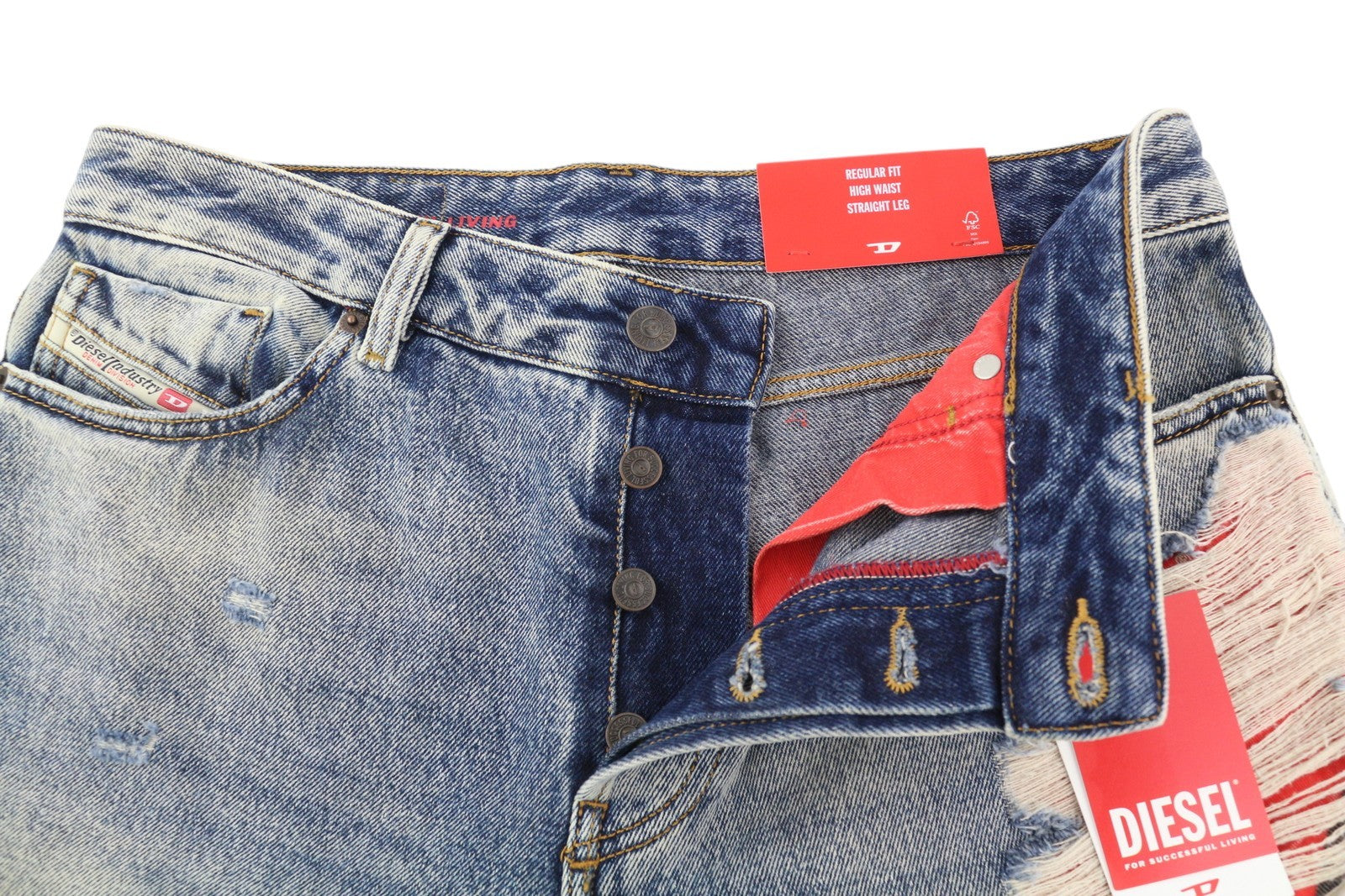 DIESEL 1955 09E10 Men Jeans W34/L30 Blue Regular Straight Fit Distress RRP$375