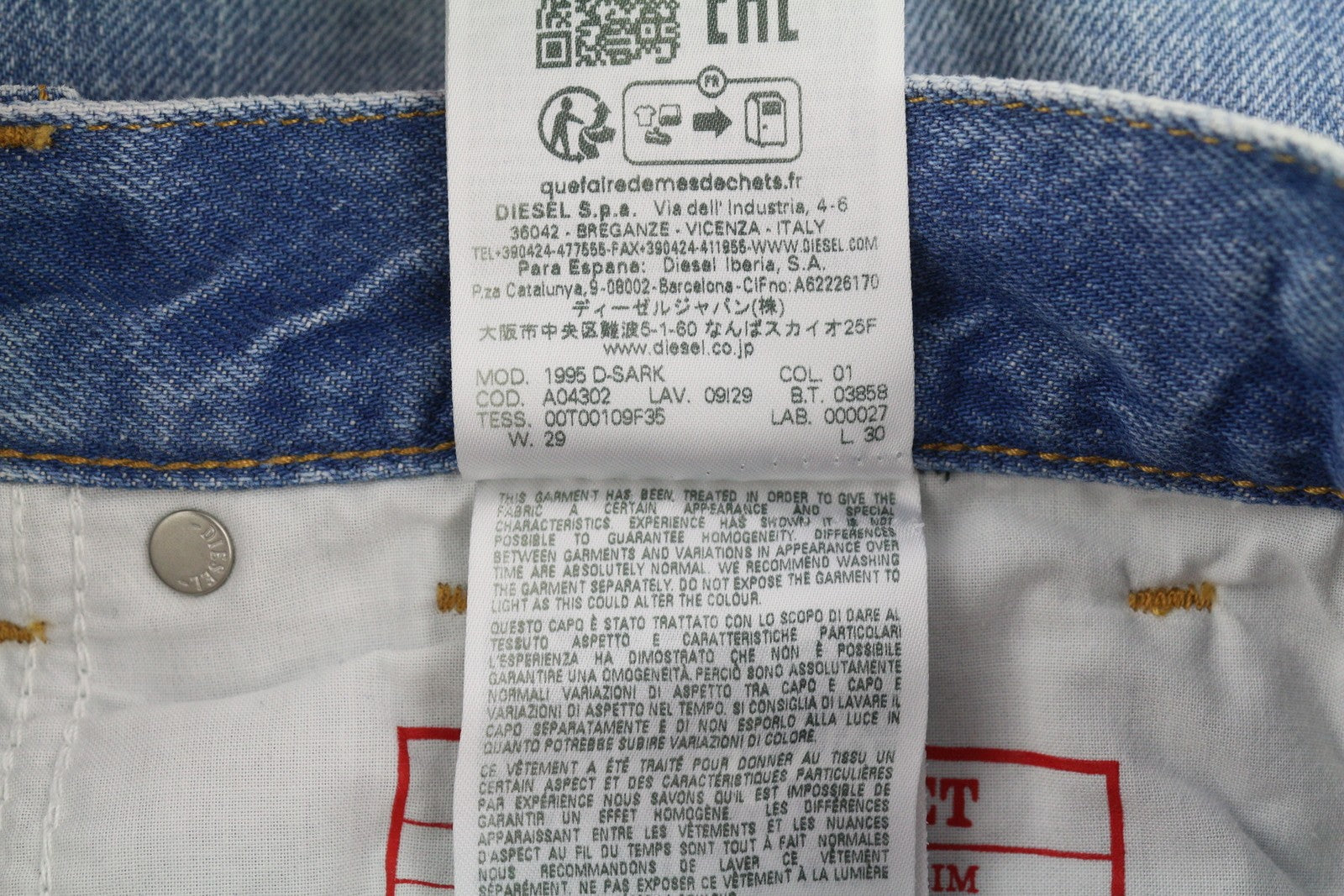 DIESEL 1995 D-Sark 09I29 Men Jeans W29/L30 Blue Slim Straight Mid Waist RRP$246