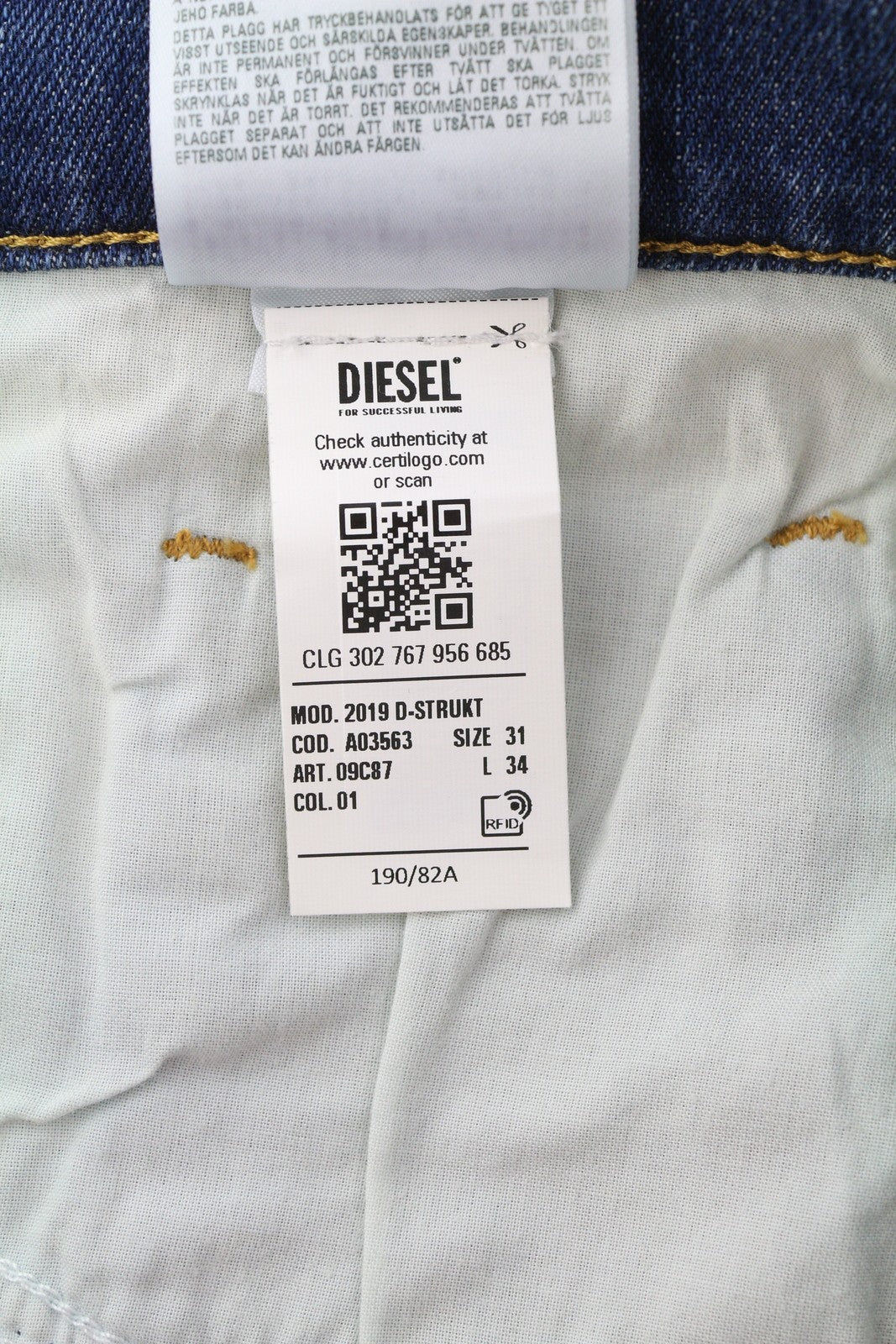 DIESEL 2019 D-Strukt 09C87 Men Jeans W31/L34 Blue Distress Slim Fit RRP€189