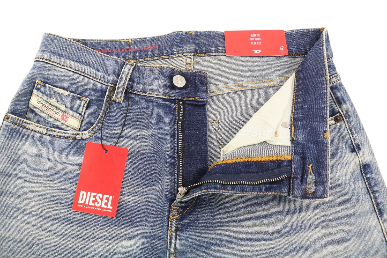 DIESEL 2019 D-Strukt 09C87 Men Jeans W31/L34 Blue Distress Slim Fit RRP€189
