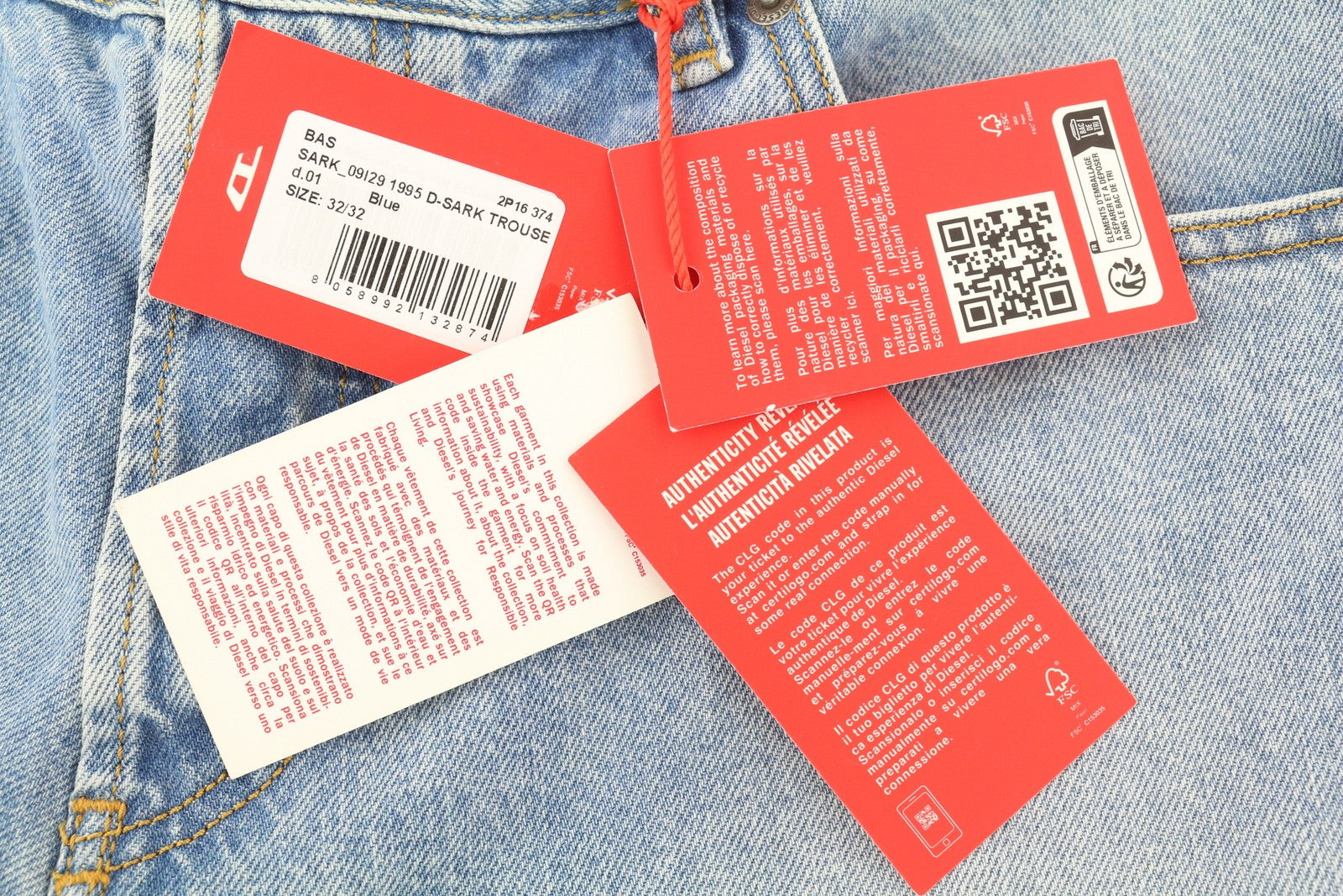 DIESEL 1995 D-Sark 09I29 Men Jeans W32/L32 Blue Slim Straight Mid Waist RRP$246