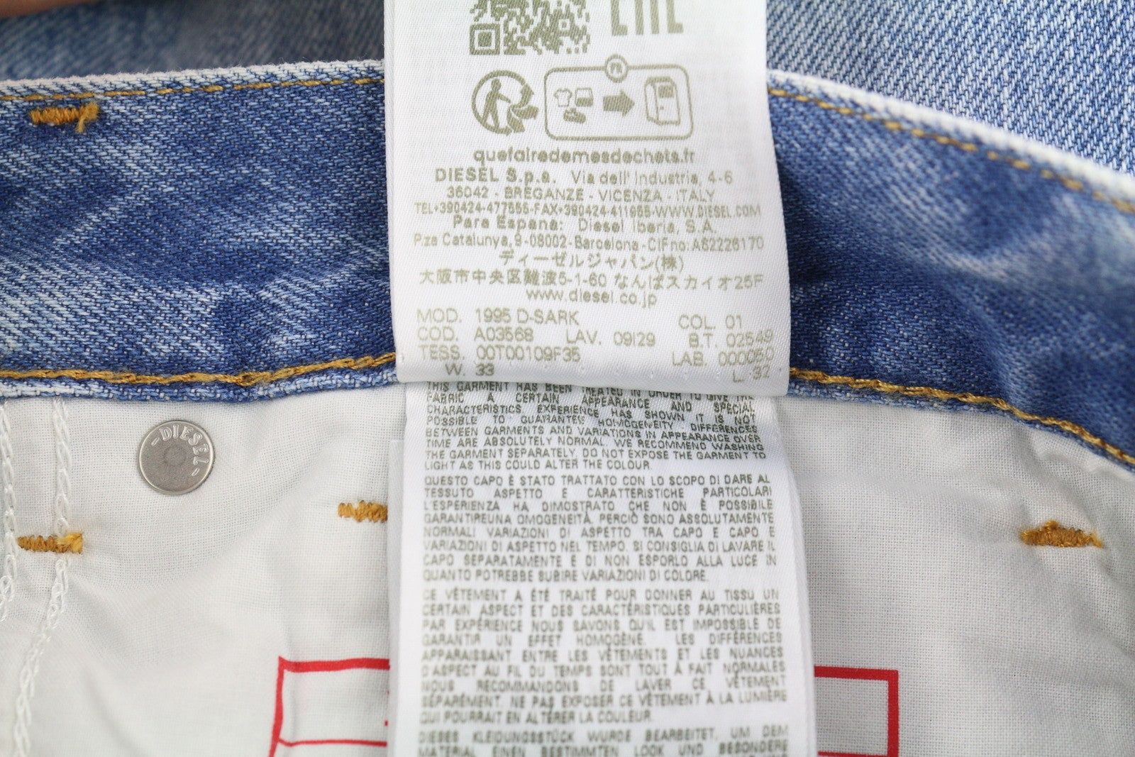 DIESEL 1995 D-Sark 09I29 Men Jeans W33/L32 Blue Slim Straight Mid Waist RRP$246